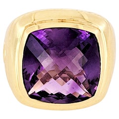 David Yurman Amethyst Cocktail Solitaire Ring  18K Yellow Gold  Square Cushion