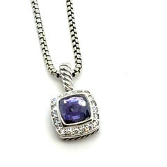 David Yurman Amethyst Diamond Necklace 18" Sterling Silver Estate