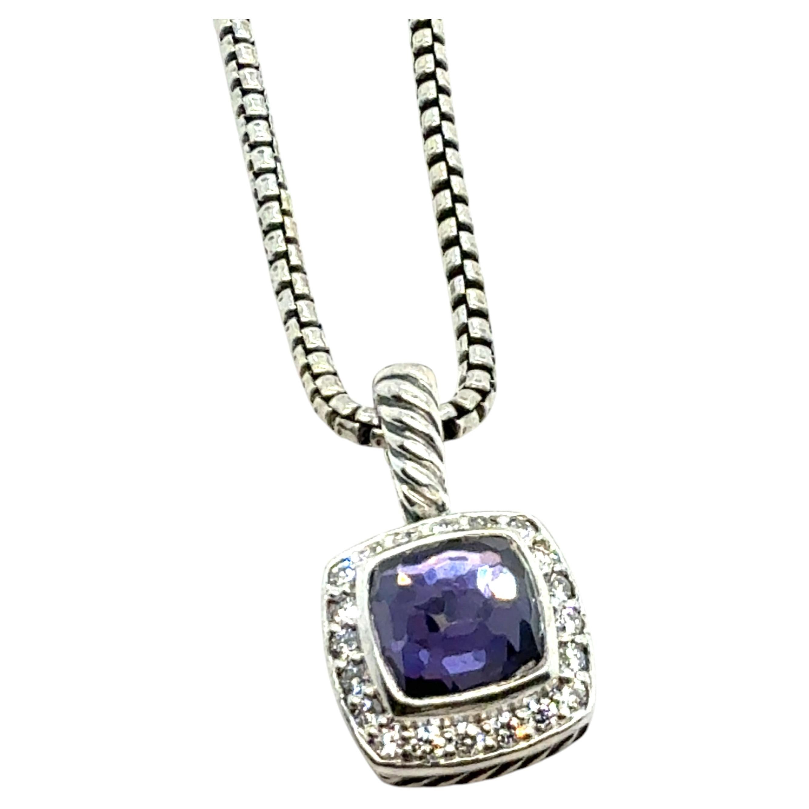 David Yurman Amethyst Diamond Necklace 18" Sterling Silver Estate