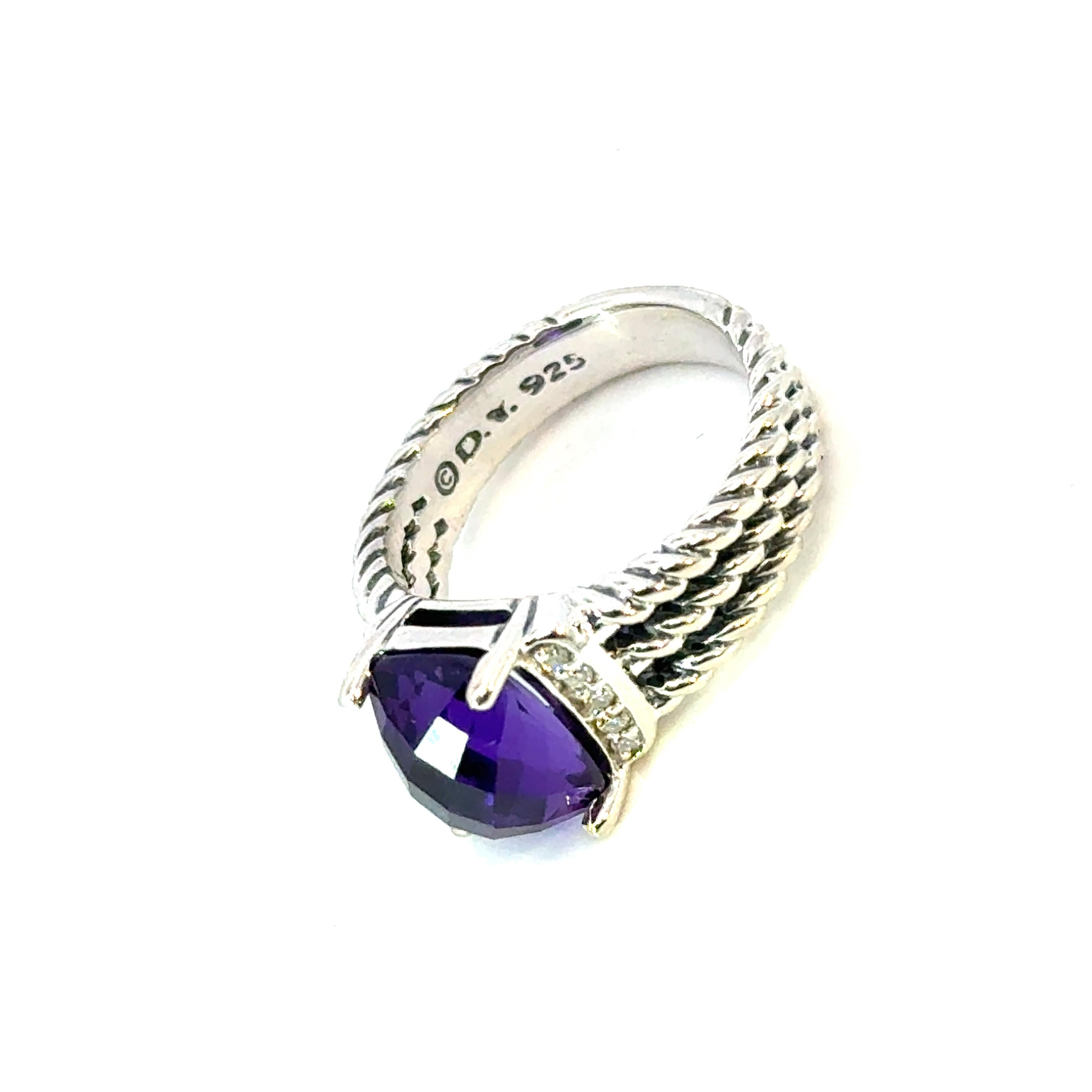 David Yurman Anillo Amatista Diamante Tamaño 5,5 Plata de Ley Estate Corte cojín antiguo en venta