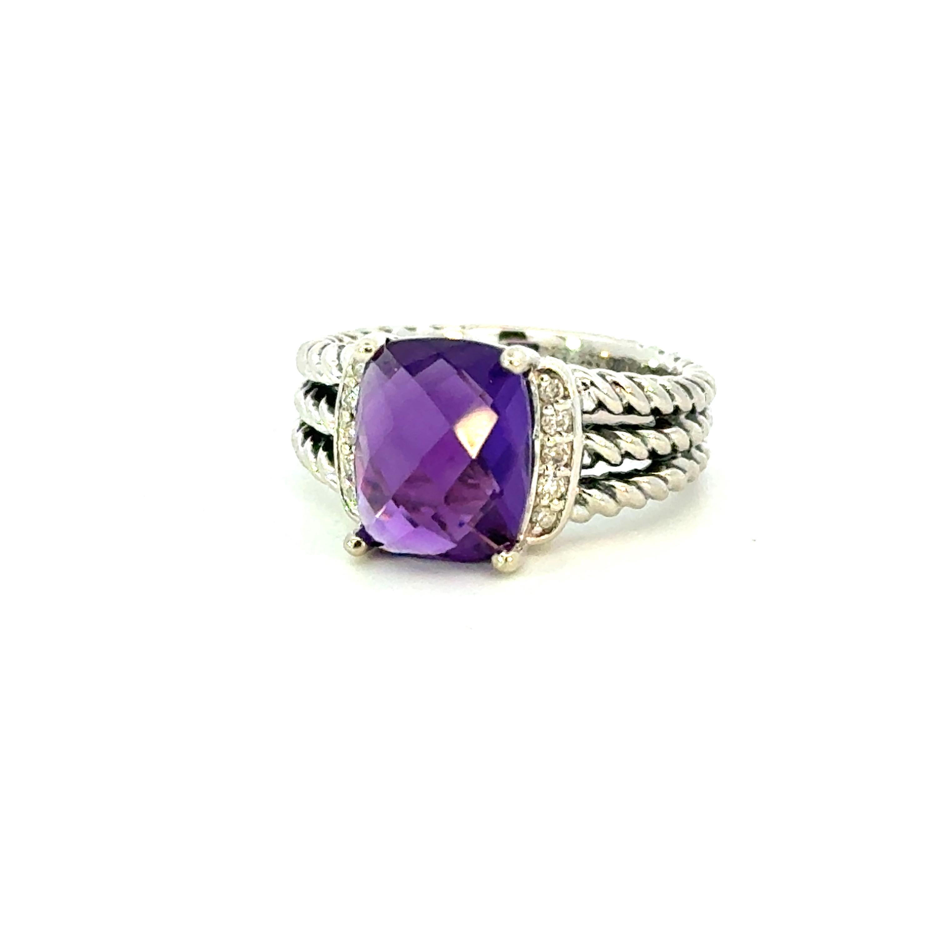 David Yurman Anillo Amatista Diamante Tamaño 5,5 Plata de Ley Estate en Bueno estado para la venta en Brooklyn, NY