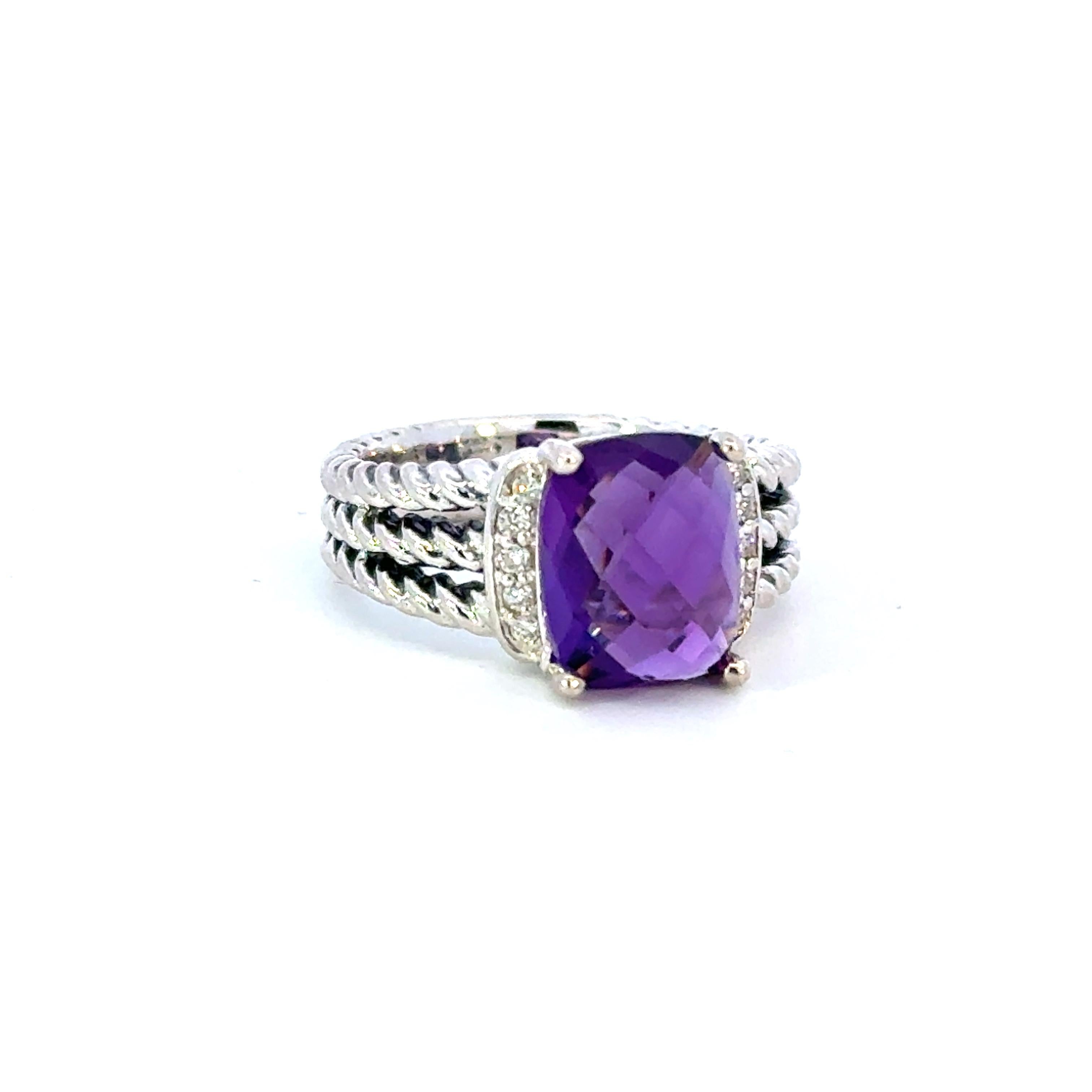 De las mujeres David Yurman Anillo Amatista Diamante Tamaño 5,5 Plata de Ley Estate en venta