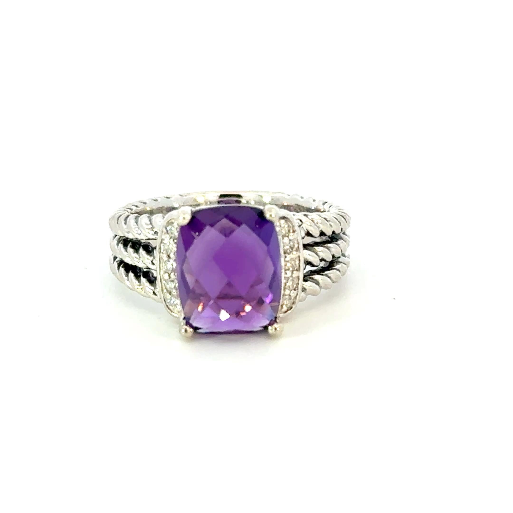 David Yurman Amethyst Diamond Ring Size 5.5 Sterling Silver Estate
