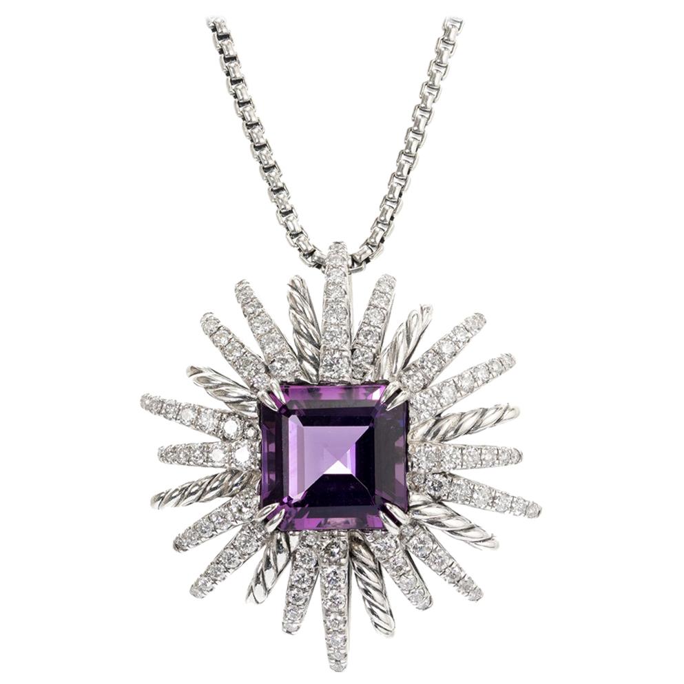 David Yurman Amethyst Diamond Sterling Silver Starburst Pendant Necklace