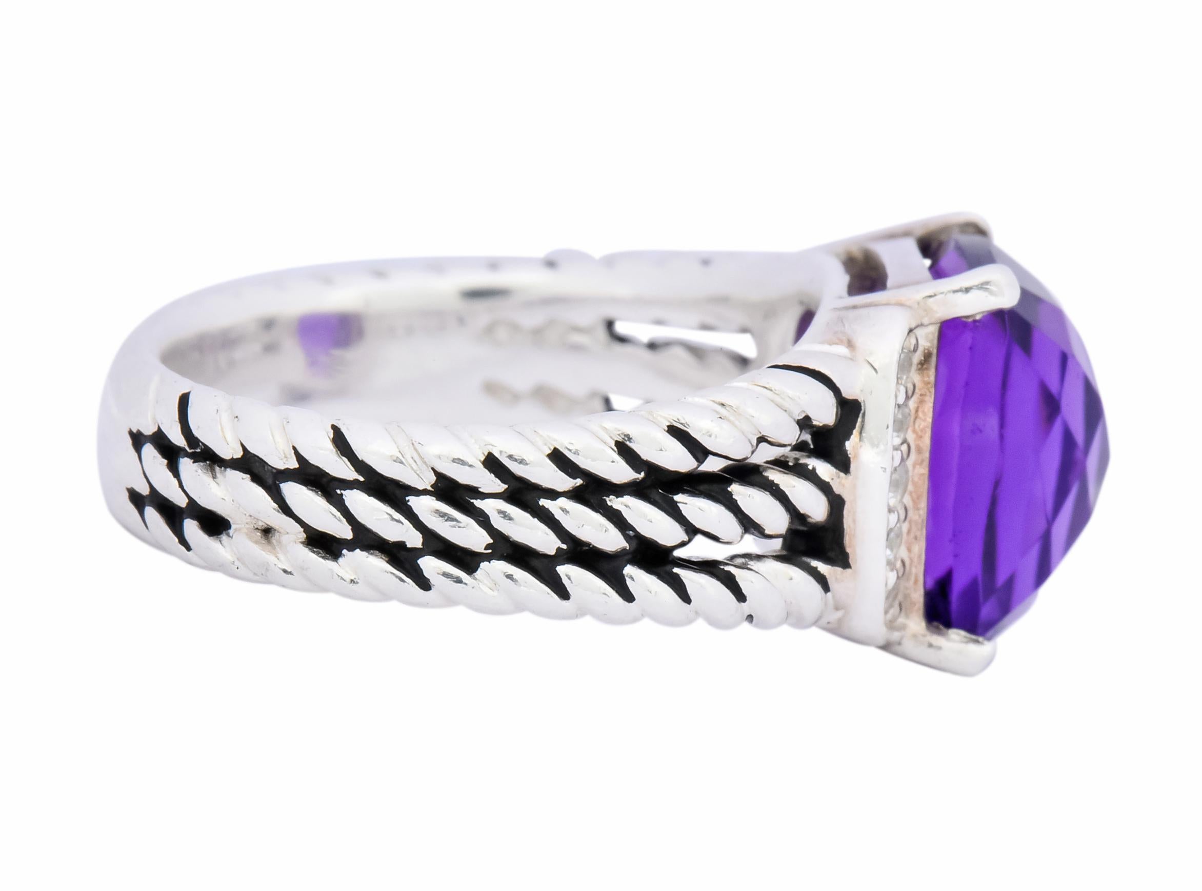 Contemporary David Yurman Amethyst Diamond Sterling Silver Wheaton Ring