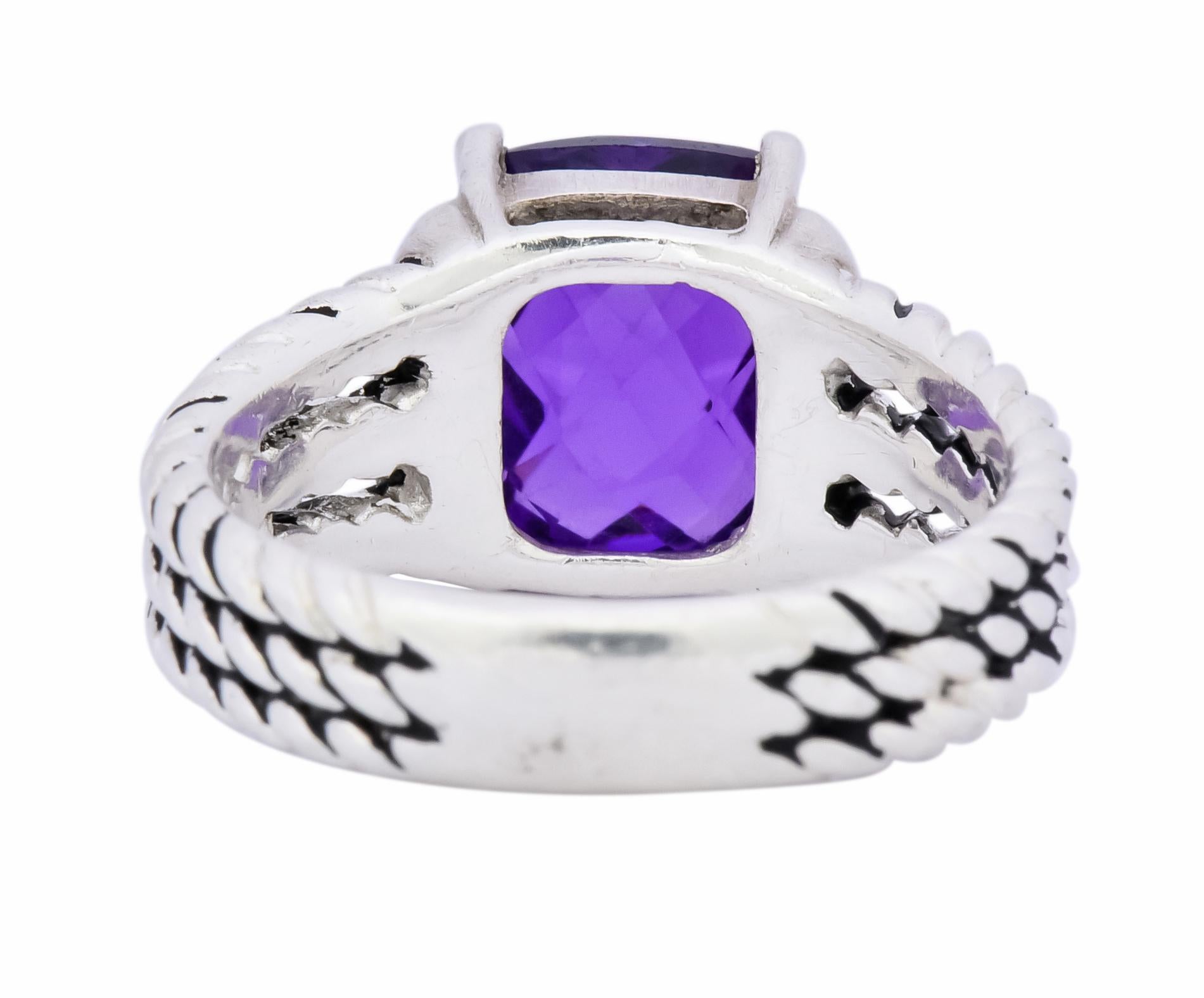 Cushion Cut David Yurman Amethyst Diamond Sterling Silver Wheaton Ring