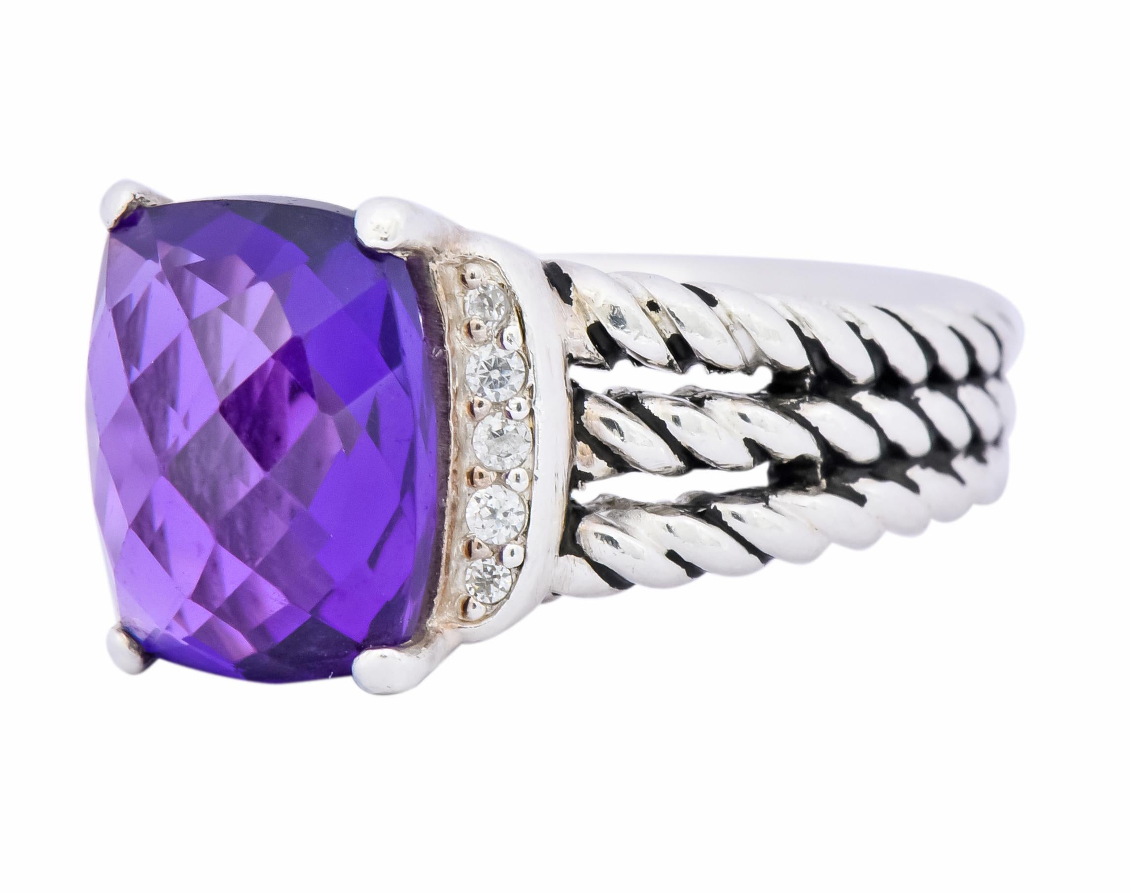 Women's or Men's David Yurman Amethyst Diamond Sterling Silver Wheaton Ring