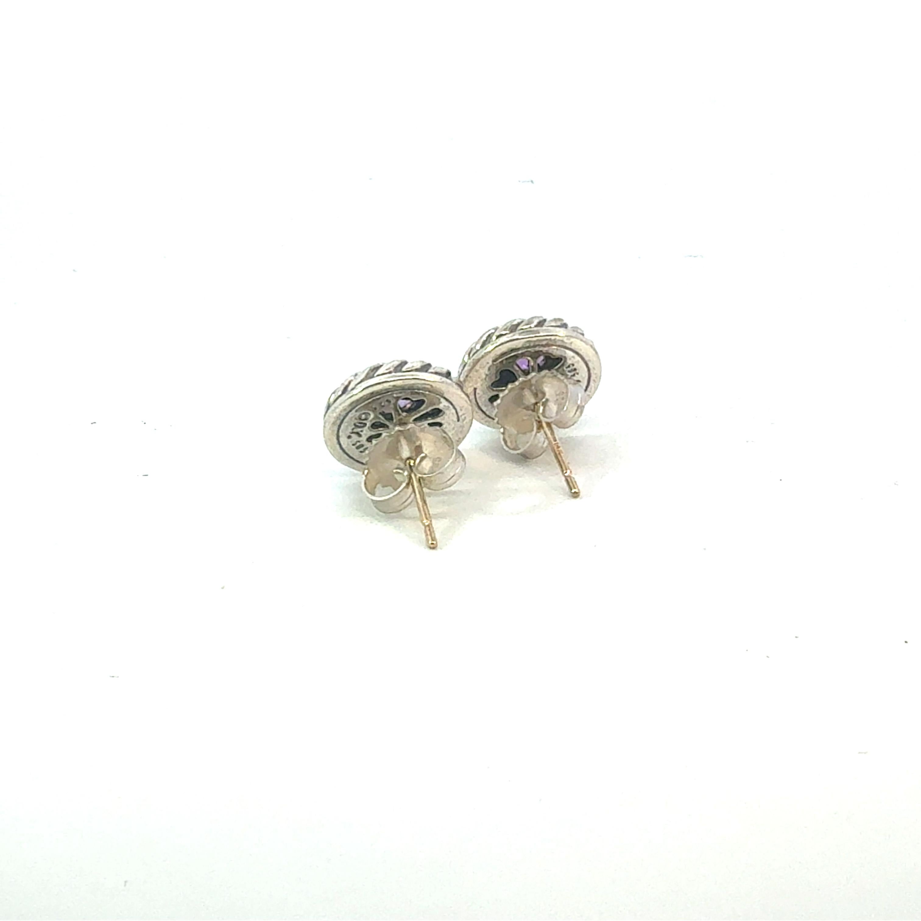 Taglio misto David Yurman Amethyst Earrings 14k Gold & Sterling Silver Estate in vendita