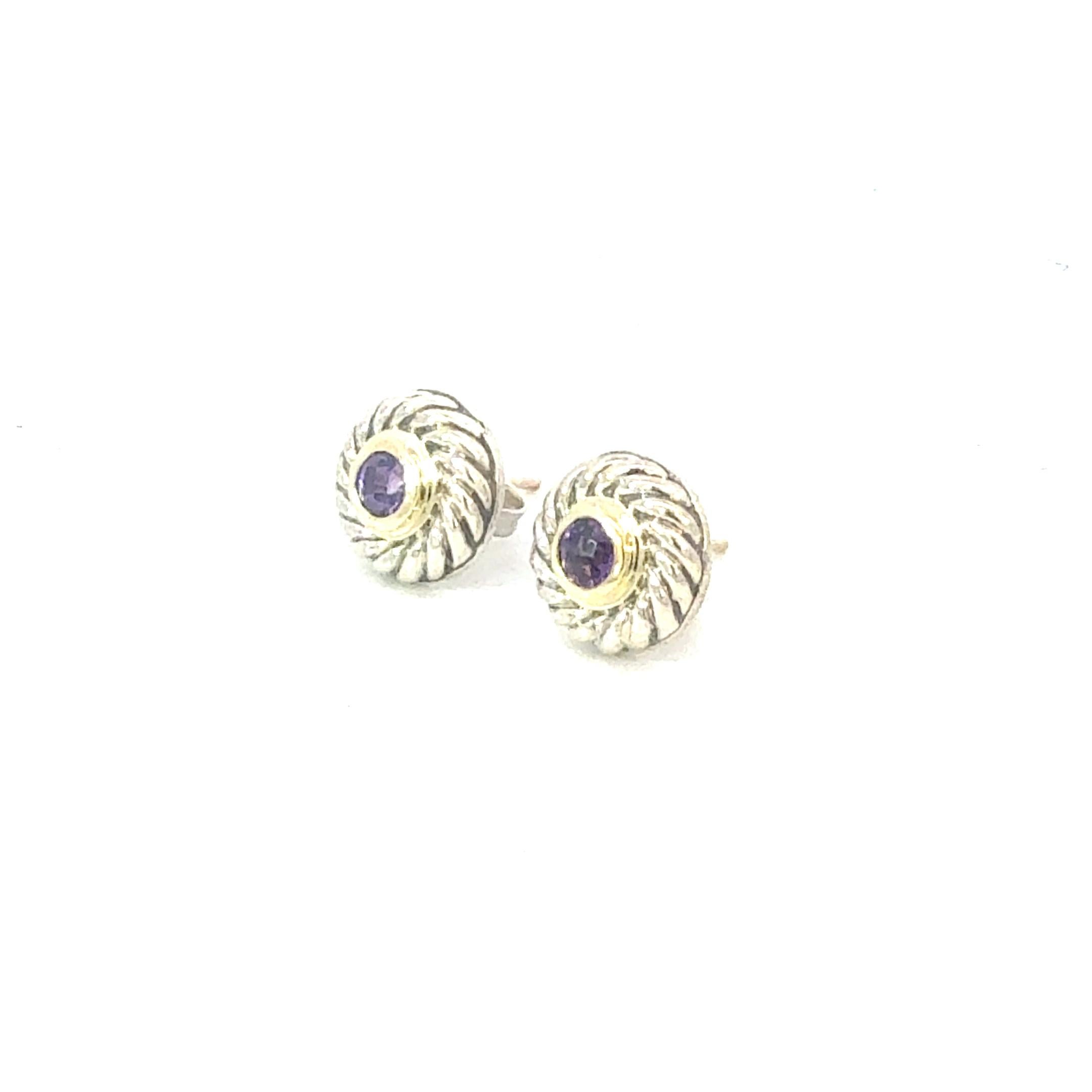David Yurman Amethyst Earrings 14k Gold & Sterling Silver Estate In condizioni buone in vendita a Brooklyn, NY