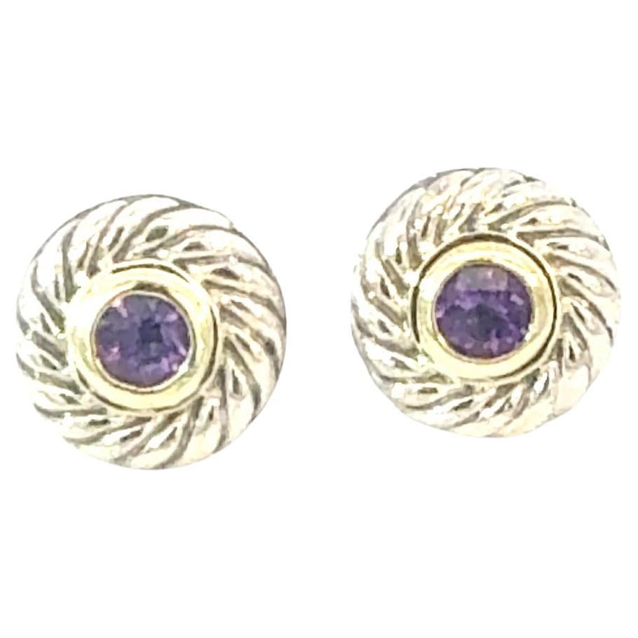 David Yurman Amethyst Earrings 14k Gold & Sterling Silver Estate