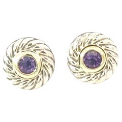 David Yurman Amethyst Earrings 14k Gold & Sterling Silver Estate