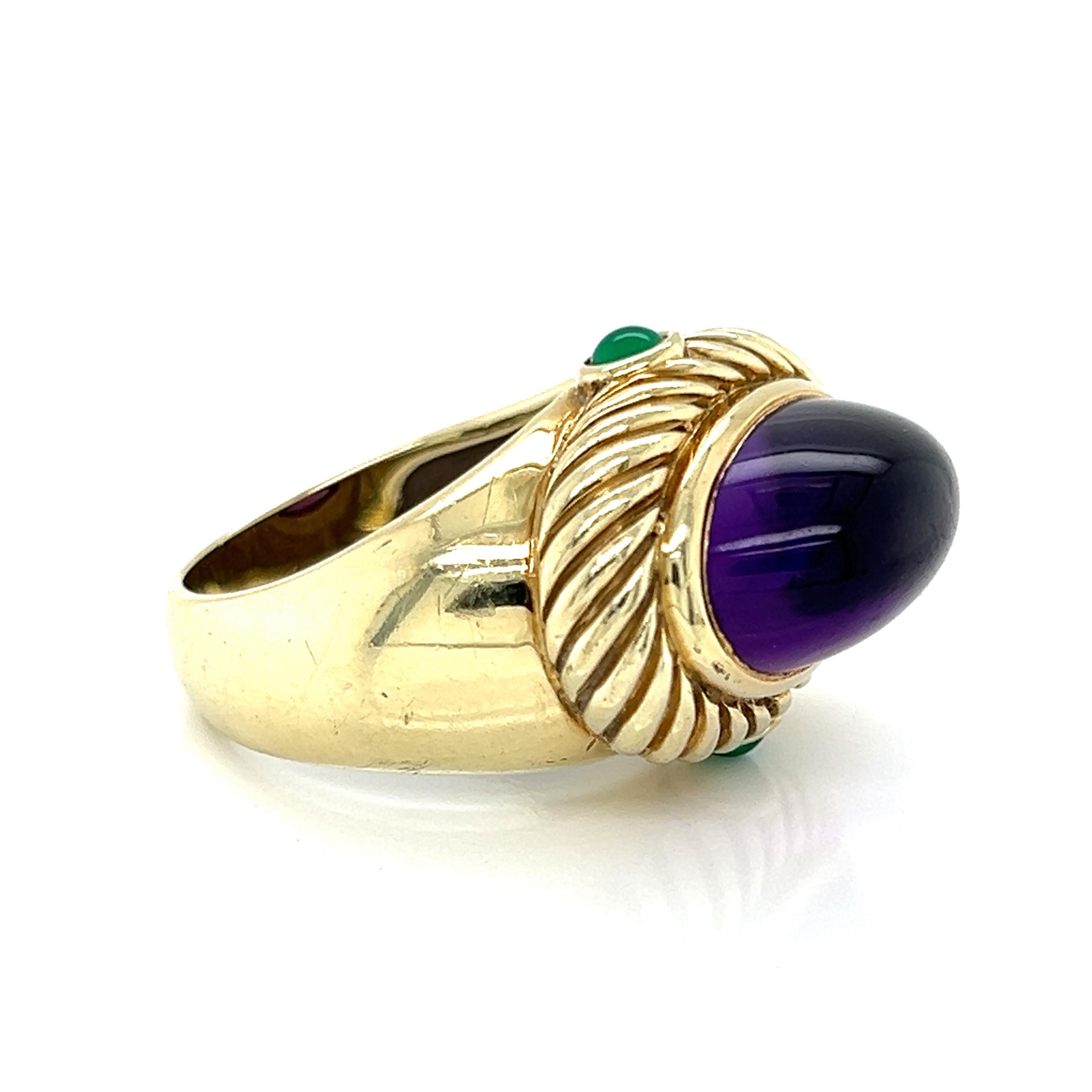 Taille cabochon David Yurman, bague câble en or jaune 14 carats avec améthyste et émeraude - Taille 7 en vente