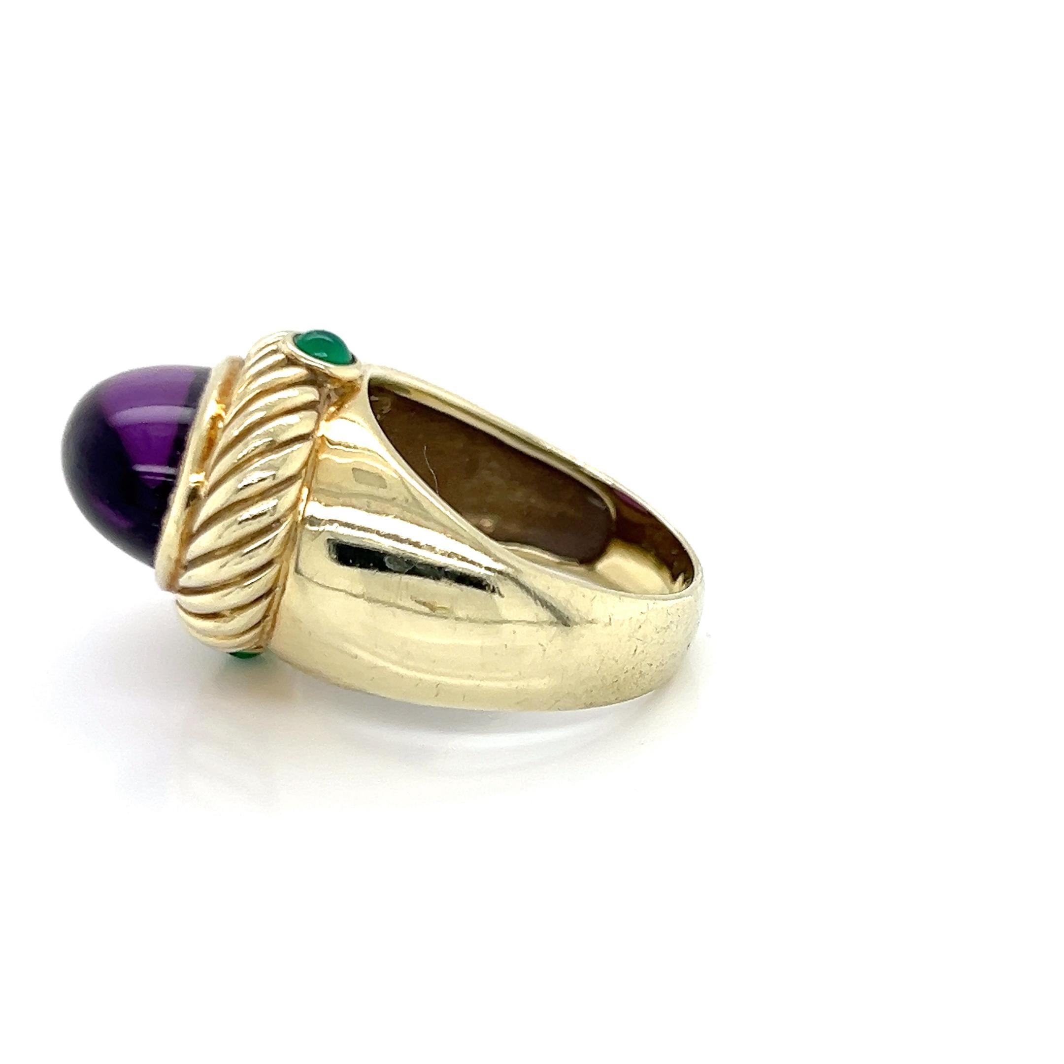 David Yurman, bague câble en or jaune 14 carats avec améthyste et émeraude - Taille 7 Pour femmes en vente