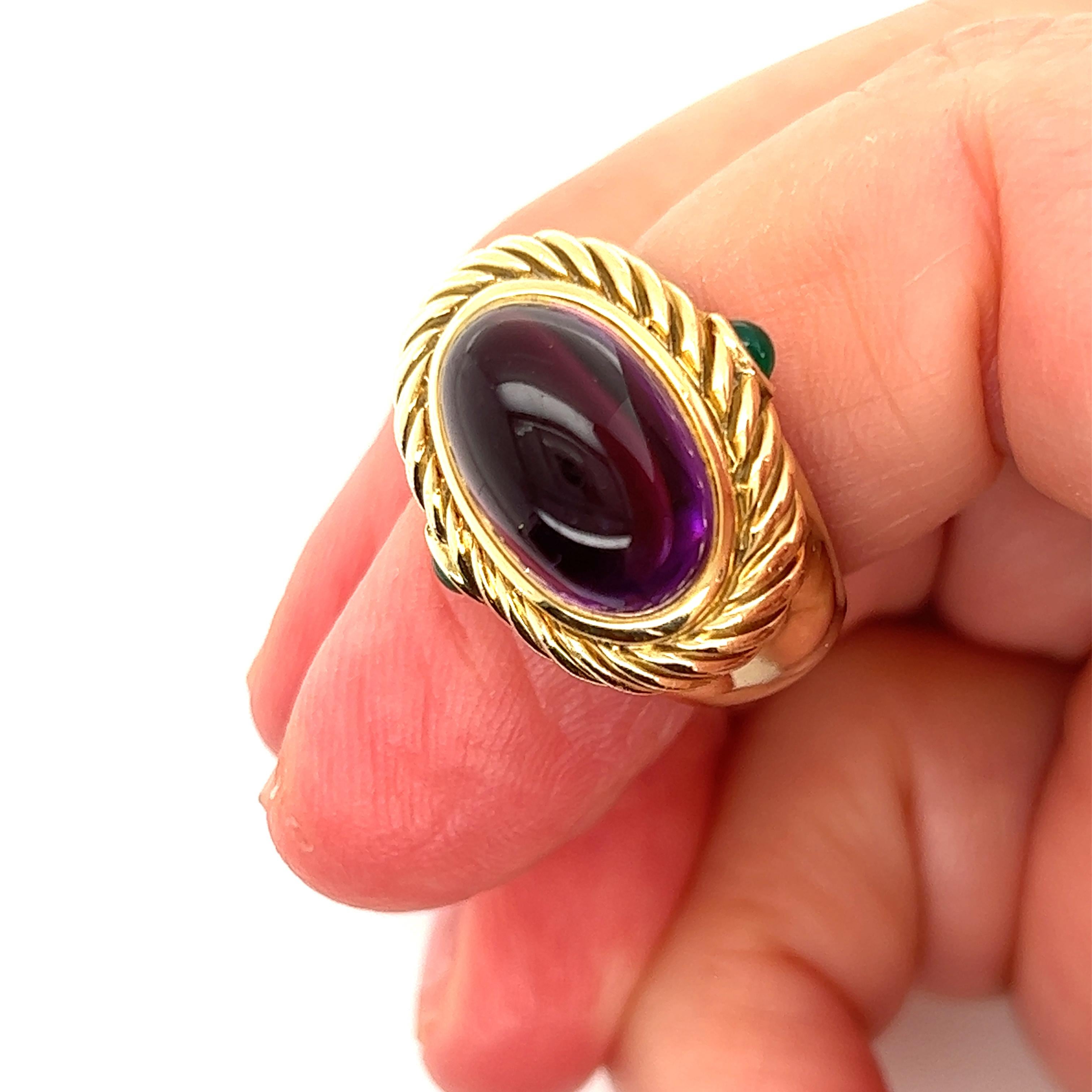 David Yurman, bague câble en or jaune 14 carats avec améthyste et émeraude - Taille 7 en vente 1