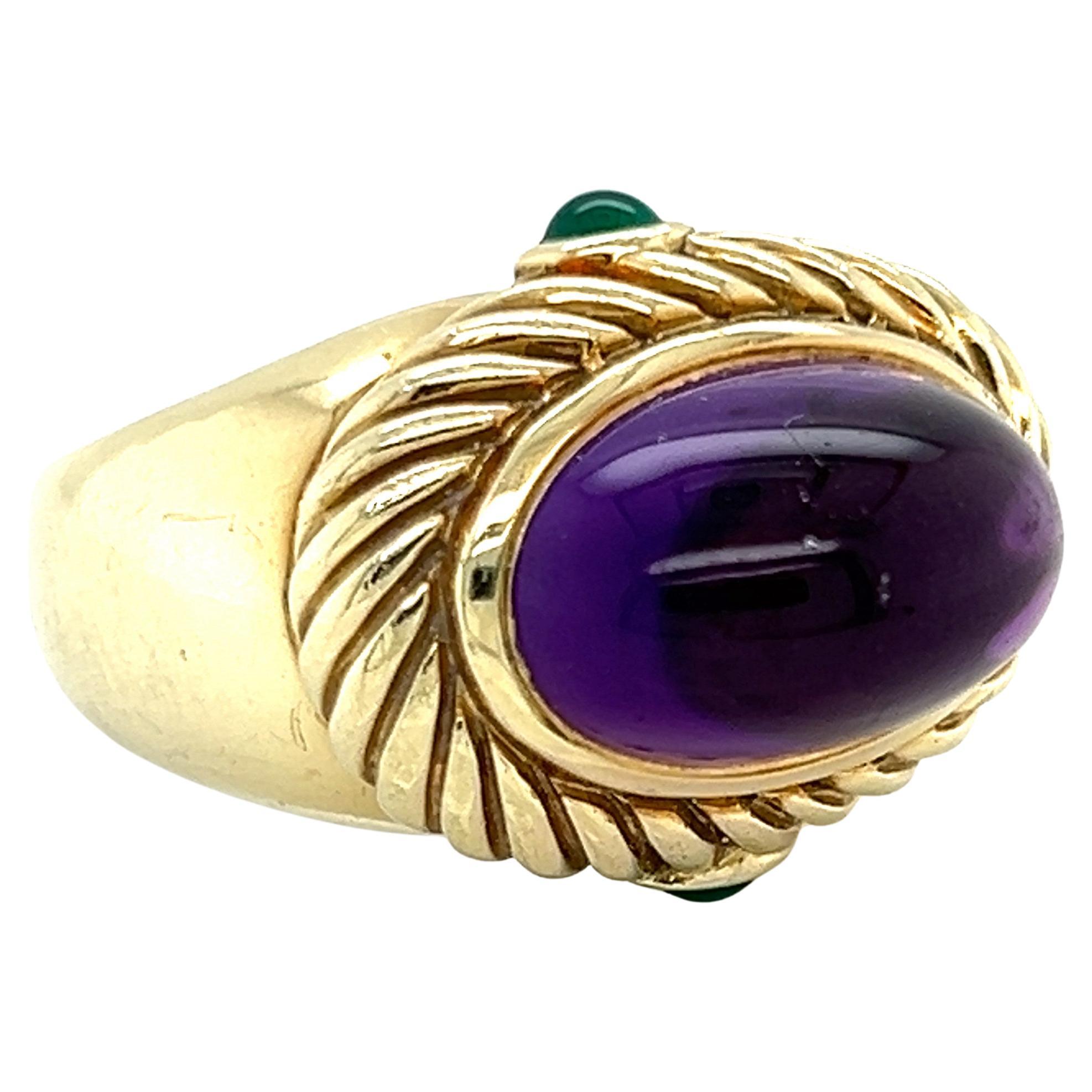 David Yurman Amethyst Emerald 14k Yellow Gold Cable Ring - Size 7