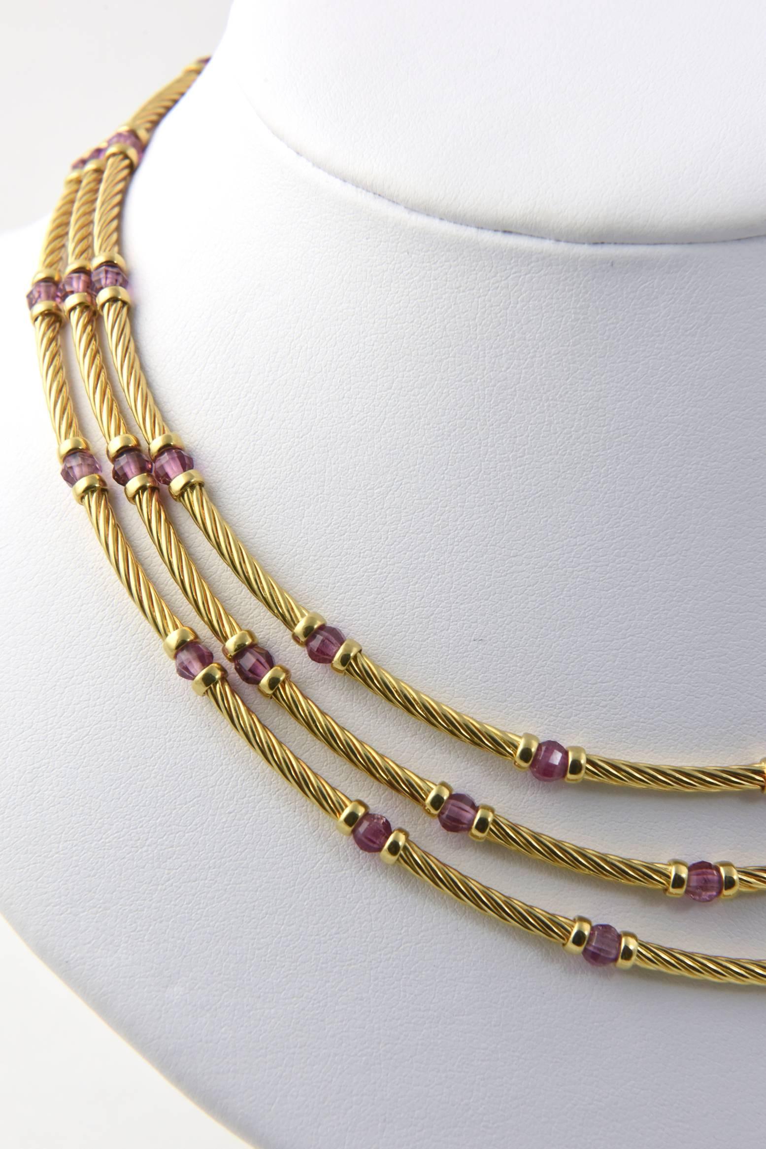 David Yurman Amethyst Gold Cable Necklace 3