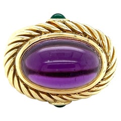 David Yurman Ring aus 14-karätigem Gelbgold mit Amethyst, grünem Onyx und Kabelmuster, Ringgröße 7