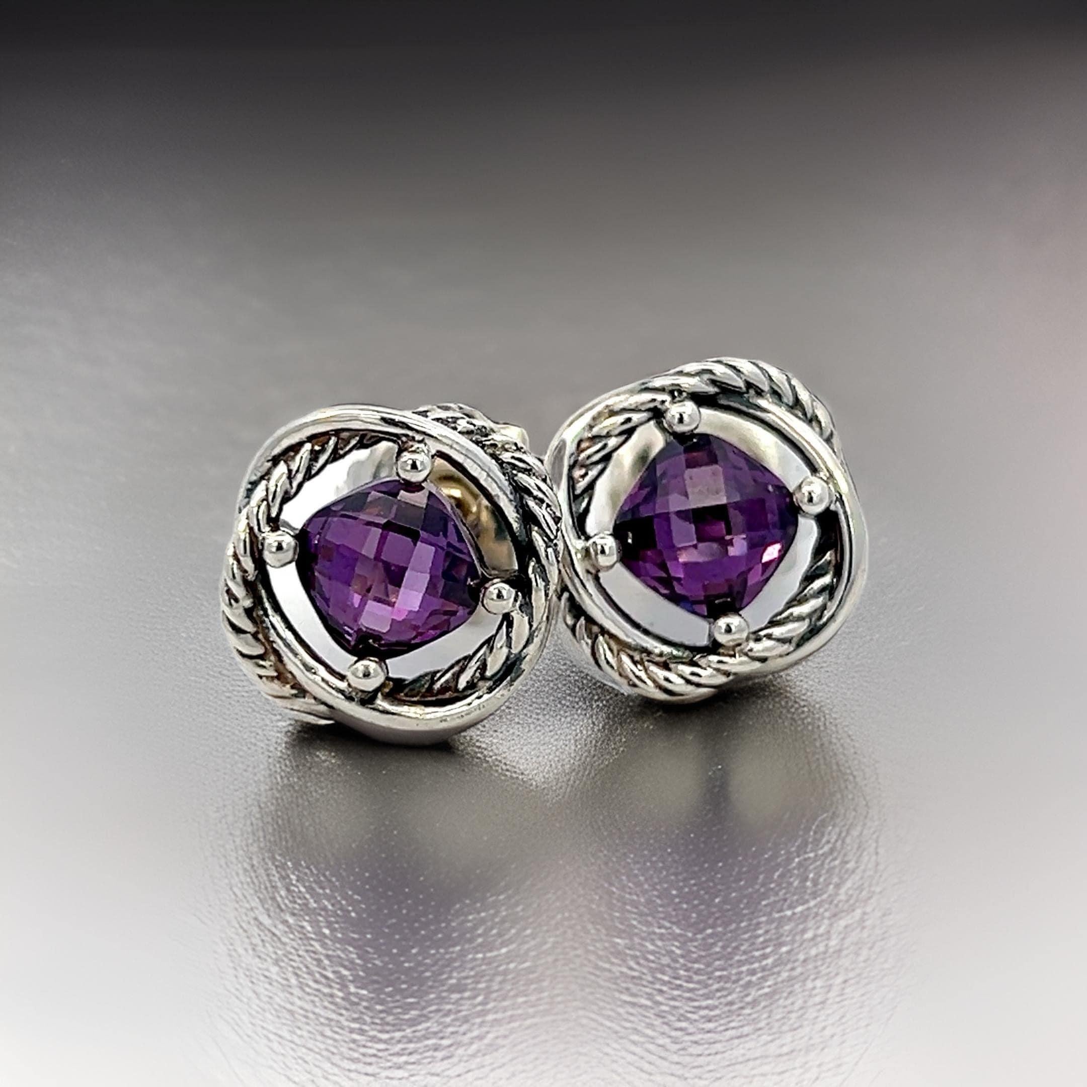 David Yurman Amethyst Infinity Earrings Silver Estate For Sale 6