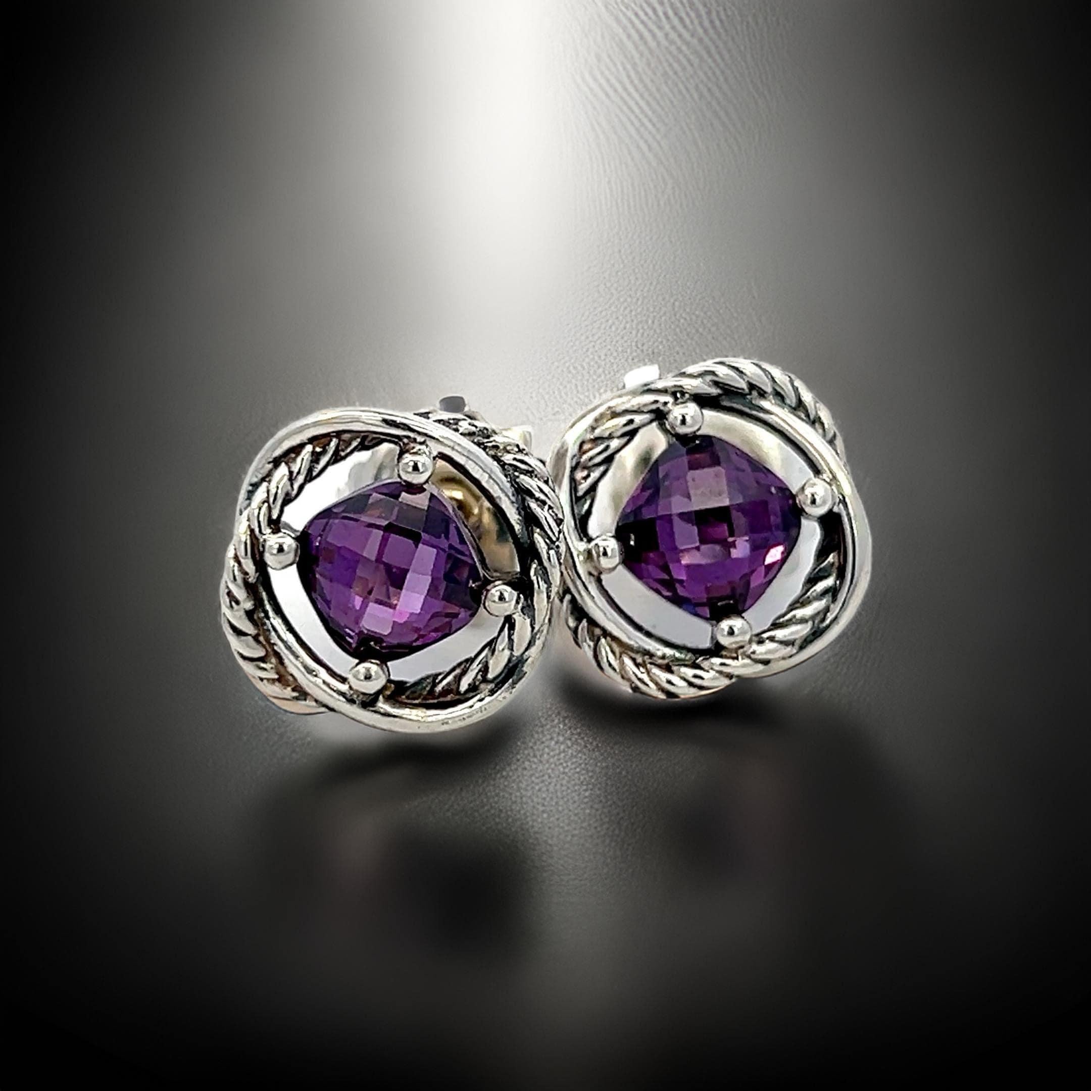 David Yurman Amethyst Infinity Earrings Silver Estate For Sale 7
