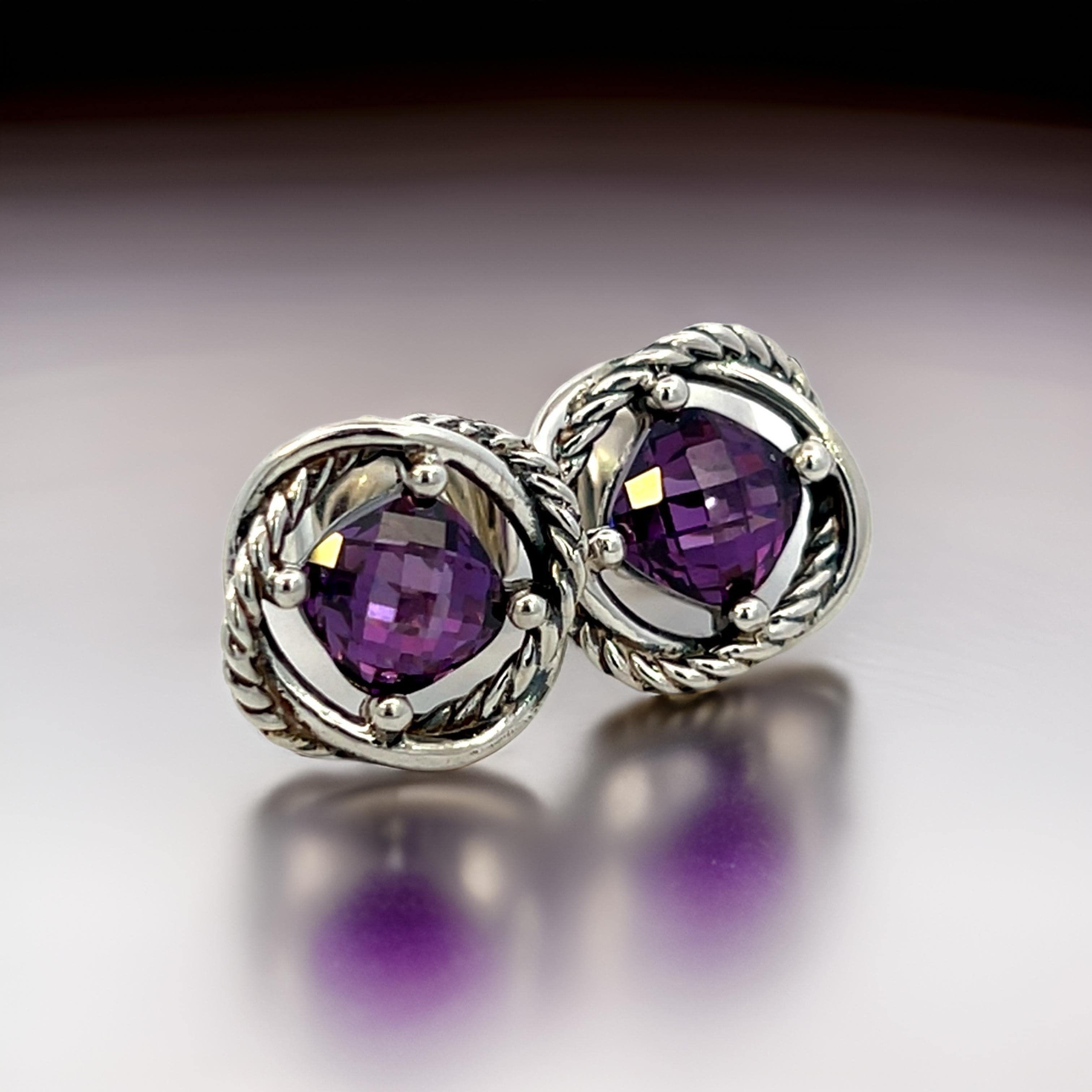 David Yurman Amethyst Infinity Earrings Silver Estate For Sale 8