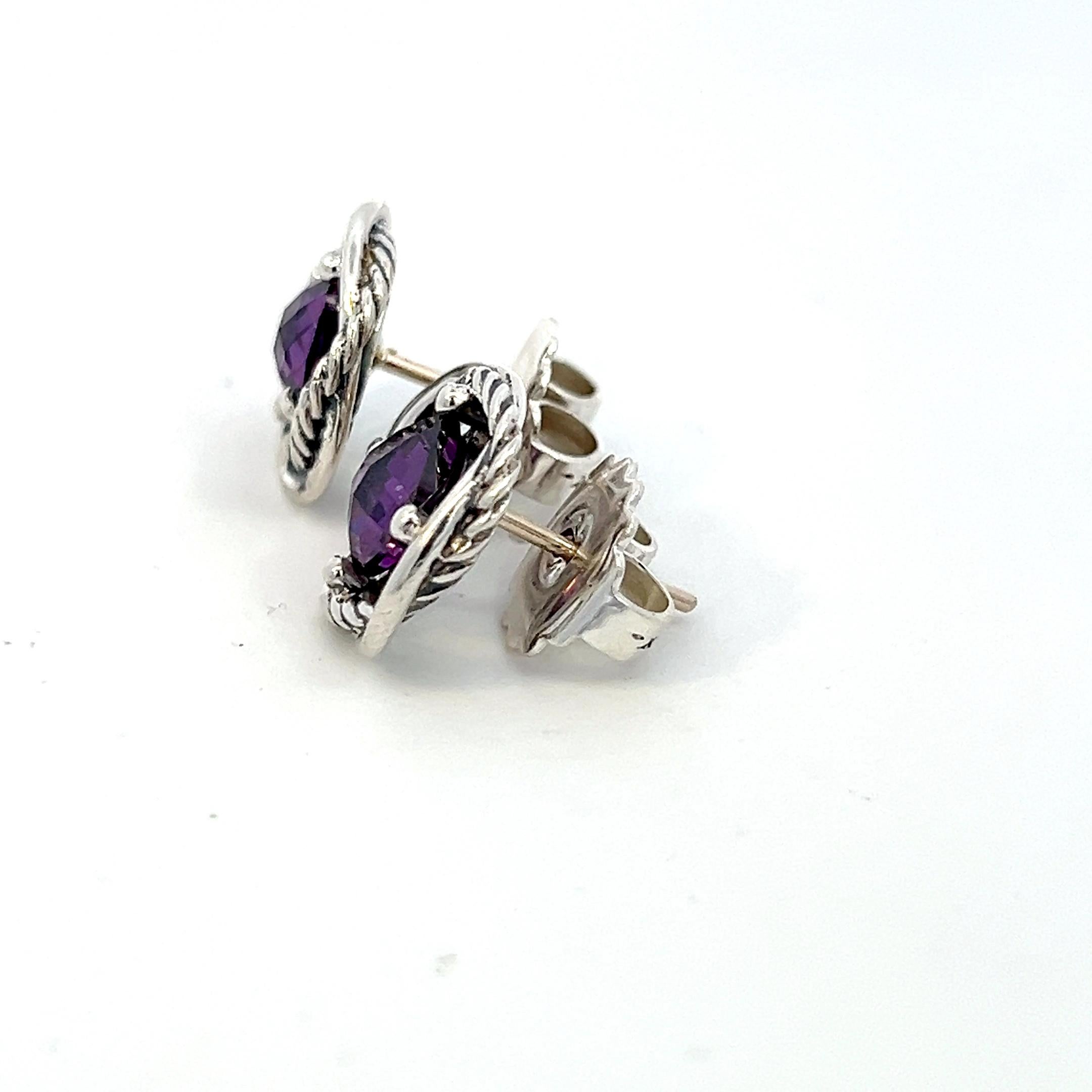 David Yurman Amethyst Infinity Earrings Silver Estate For Sale 1