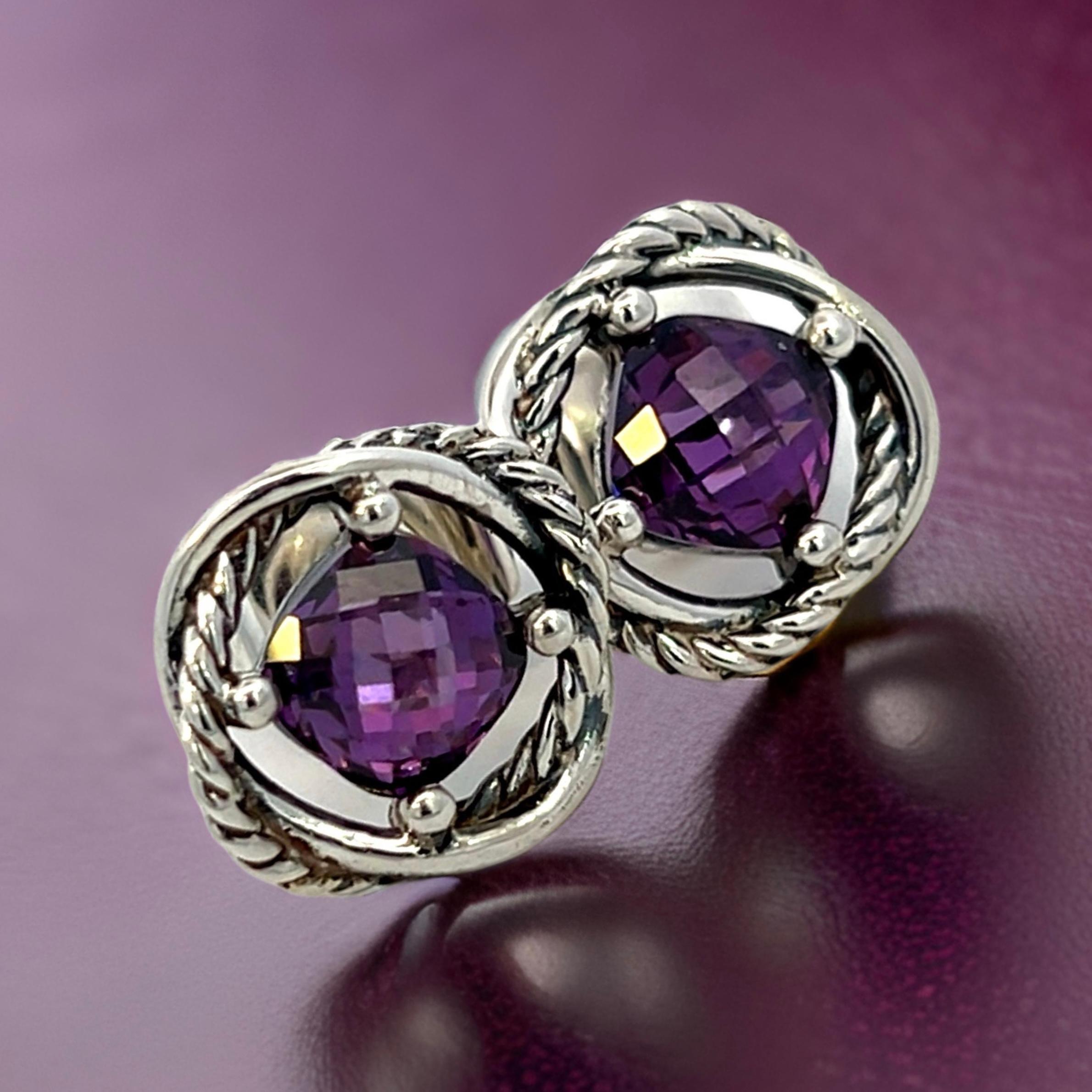 David Yurman Amethyst Infinity Earrings Silver Estate For Sale 3