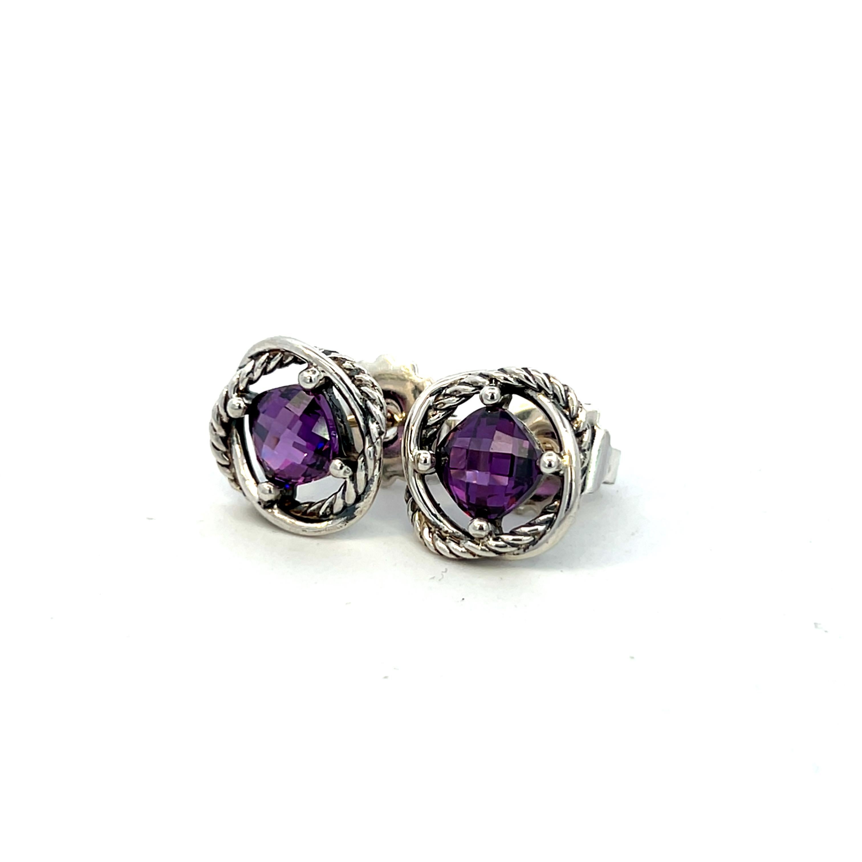 David Yurman Amethyst Infinity Earrings Silver Estate For Sale 4