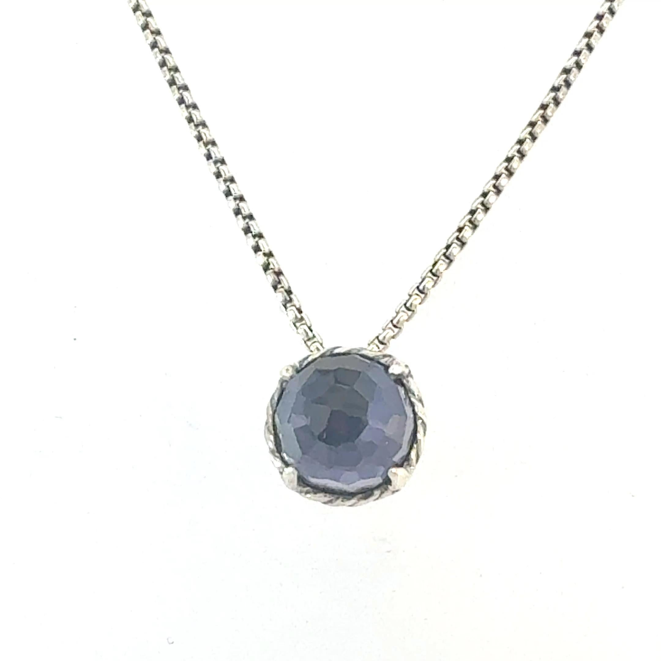 David Yurman Amethyst Pendant Necklace 17" Sterling Silver Estate