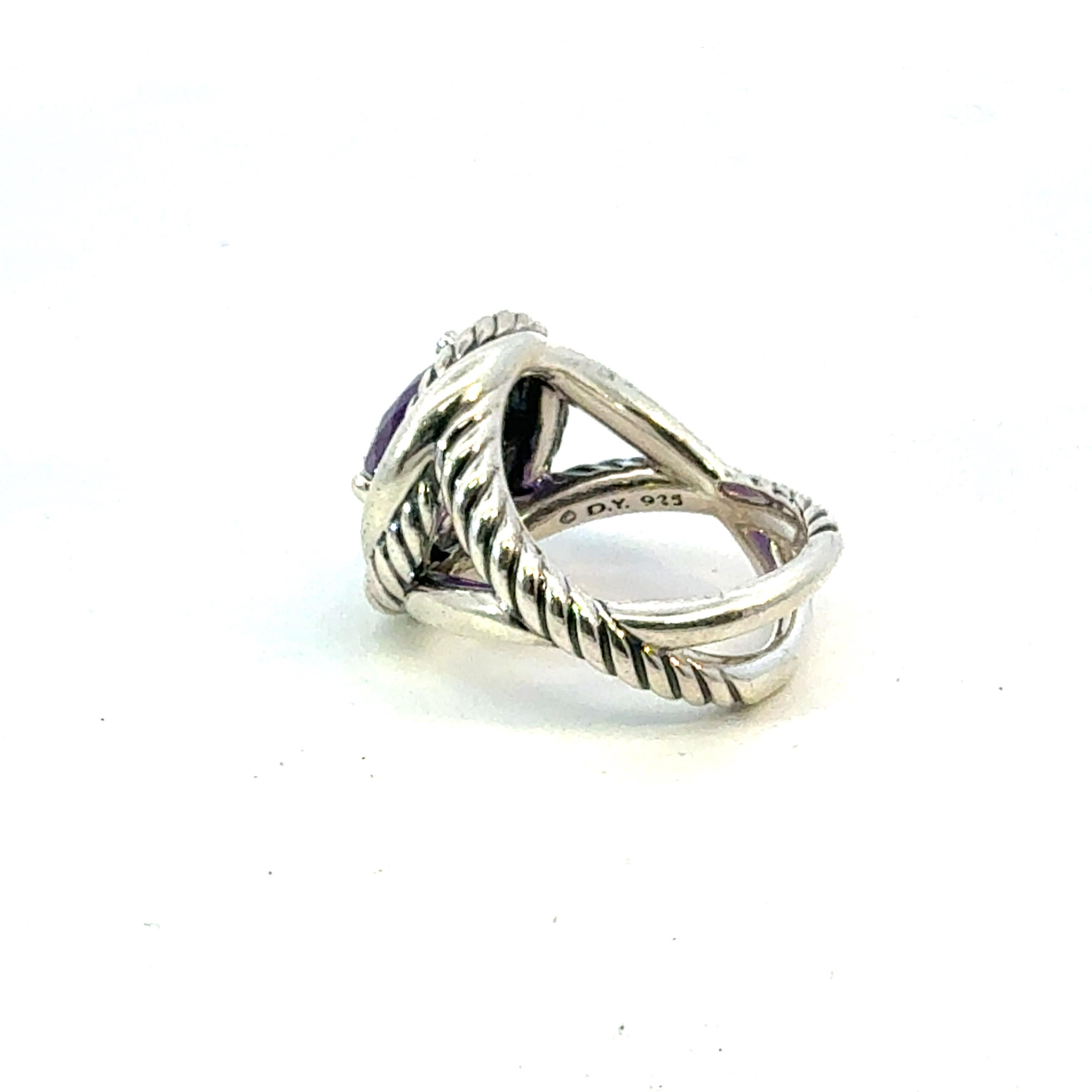 Taglio cuscino antico David Yurman Anello di ametista misura 7 in argento sterling Estate in vendita