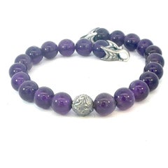 David Yurman Amethyst Spiritual Beads Bracelet 8" 8 mm Sterling Silver Estate