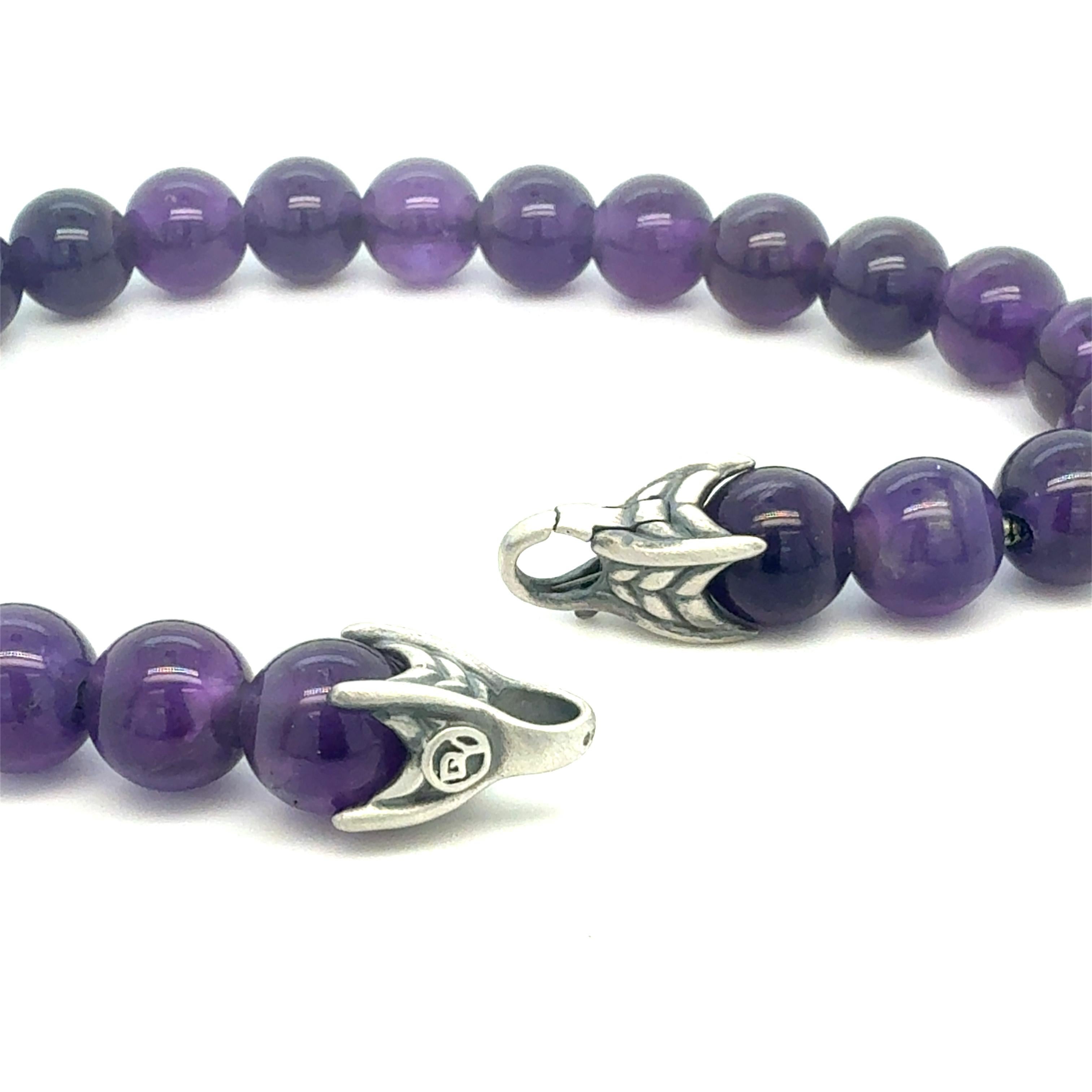 Round Cut David Yurman Amethyst Spiritual Beads Bracelet 8.5
