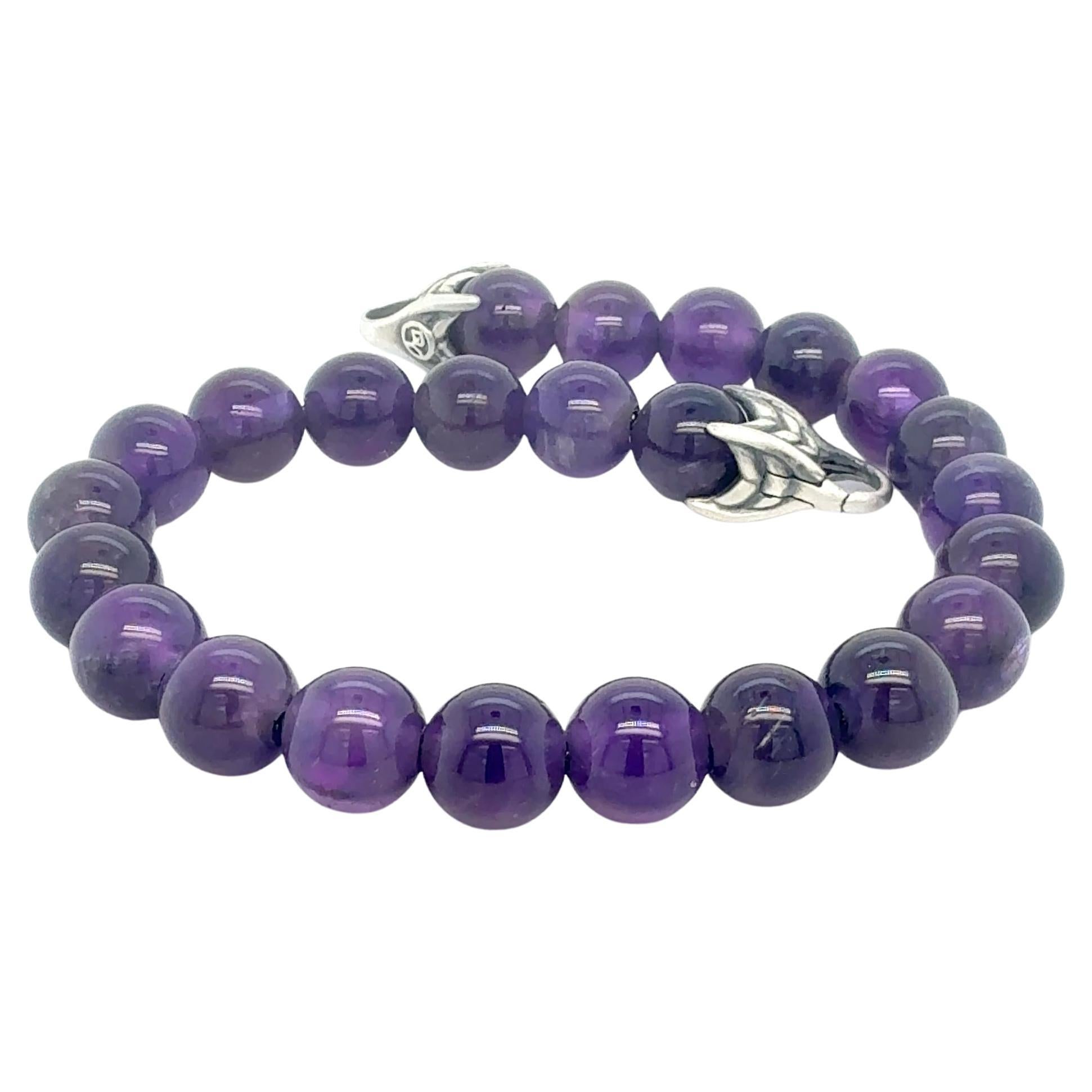 David Yurman Amethyst Spiritual Beads Bracelet 8.5" 8 mm Sterling Silver Estate