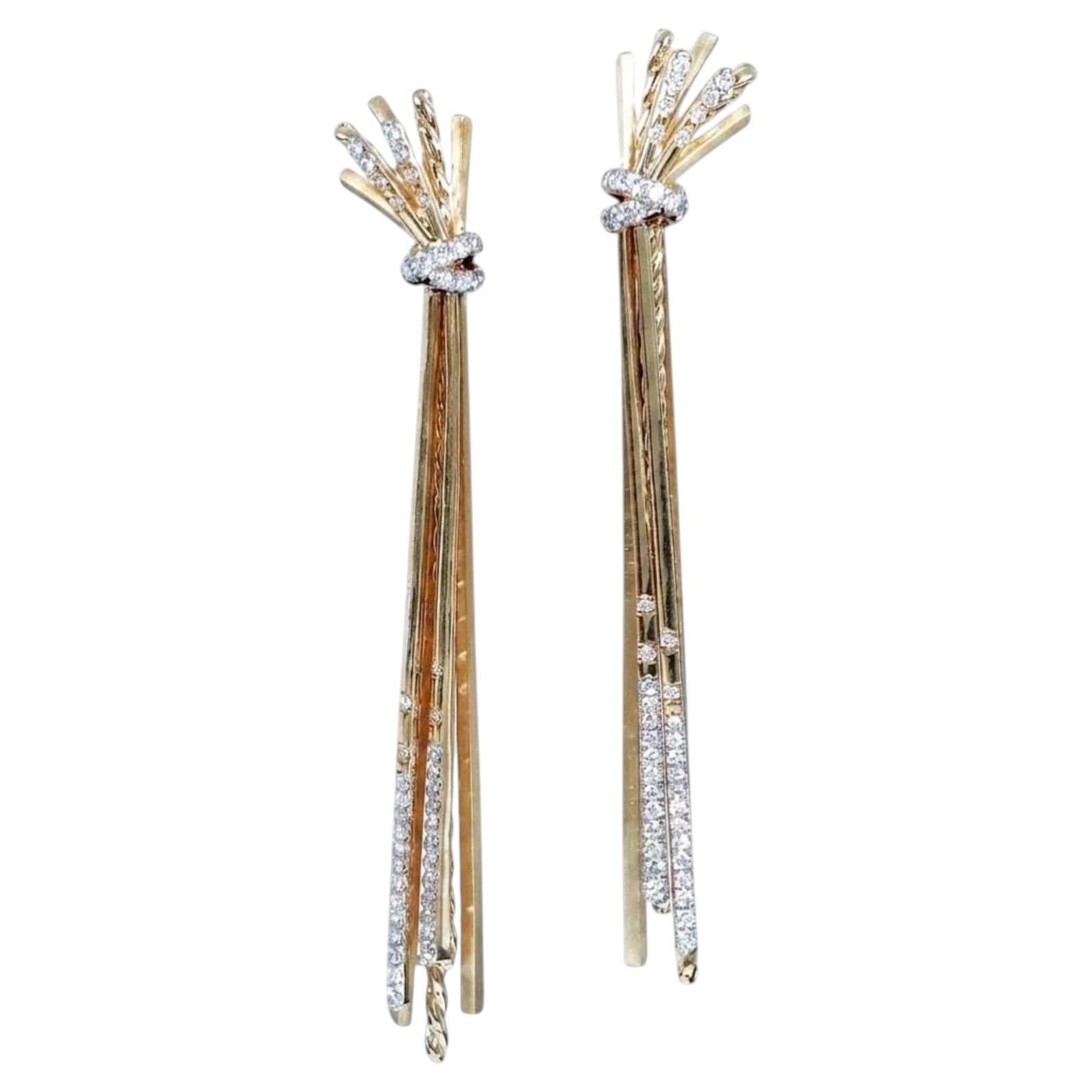 Pre-owned David Yurman Angelika Diamond Long Drop Earrings 18k Gold 0.57 Carats Vs2 In Multiple
