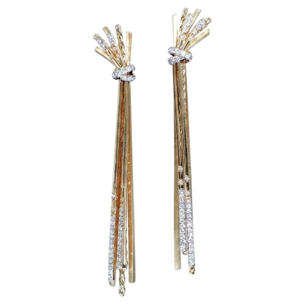 David Yurman Angelika Diamond Long Drop Earrings 18K Gold 0.57 Carats VS2 For Sale