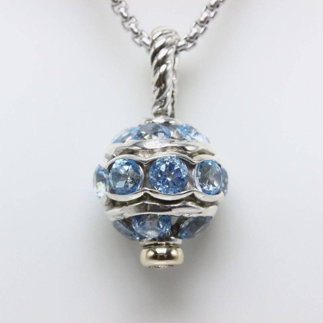 David Yurman Aquamarin Jewels Perlen-Kugel-Anhänger-Halskette SS & 18k YG (Rundschliff) im Angebot