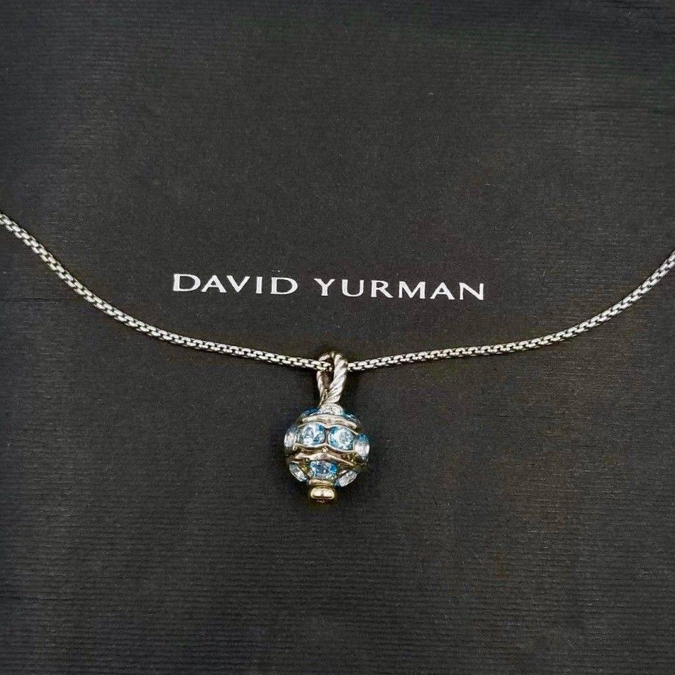 David Yurman Aquamarin Jewels Perlen-Kugel-Anhänger-Halskette SS & 18k YG im Zustand „Hervorragend“ im Angebot in San Diego, CA