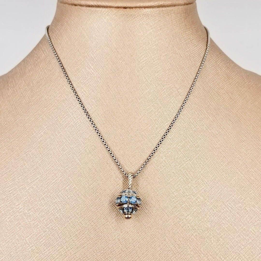 David Yurman Aquamarin Jewels Perlen-Kugel-Anhänger-Halskette SS & 18k YG Damen im Angebot