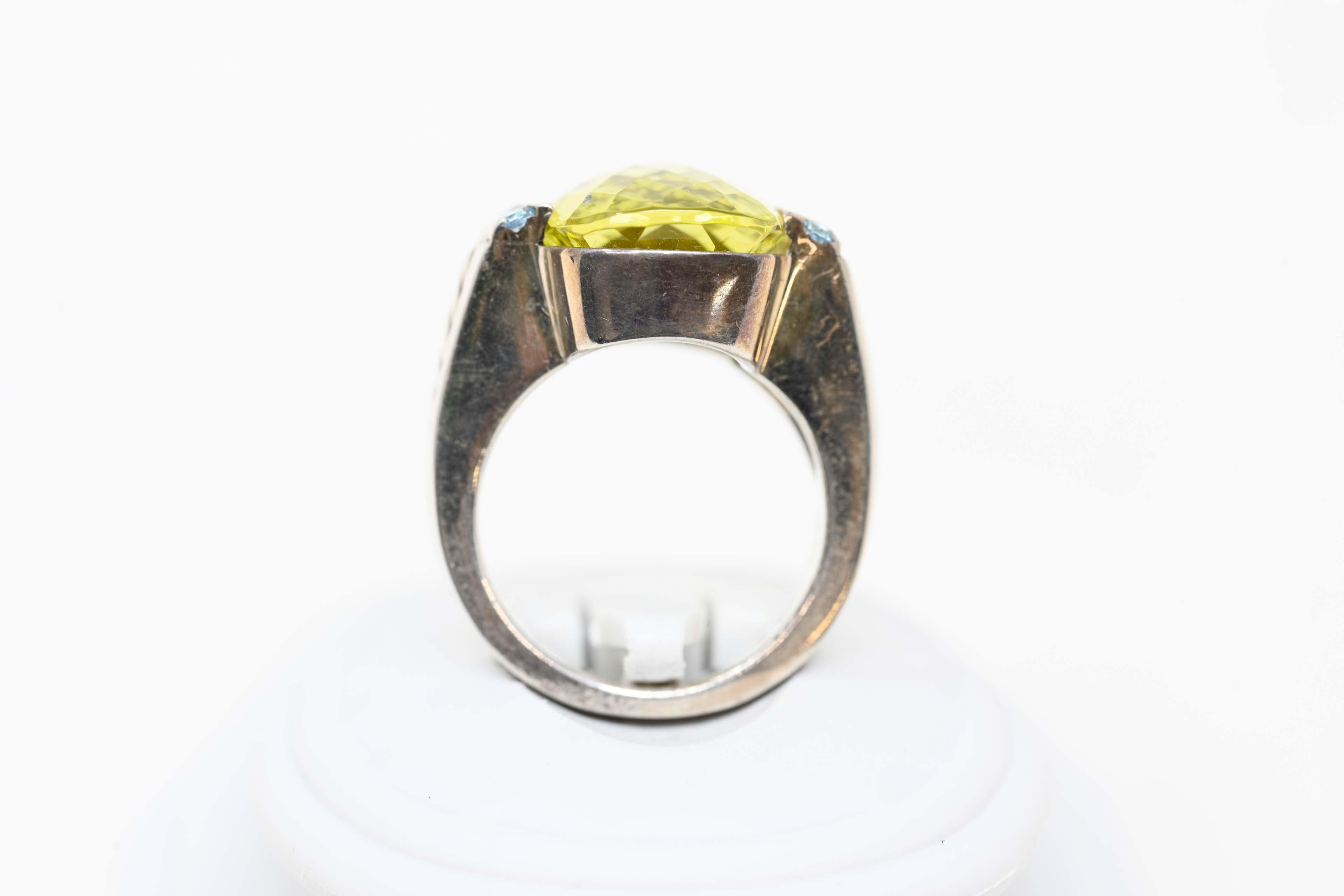 Oval Cut David Yurman Art Deco Style Sterling & Lemon Quartz Ring For Sale