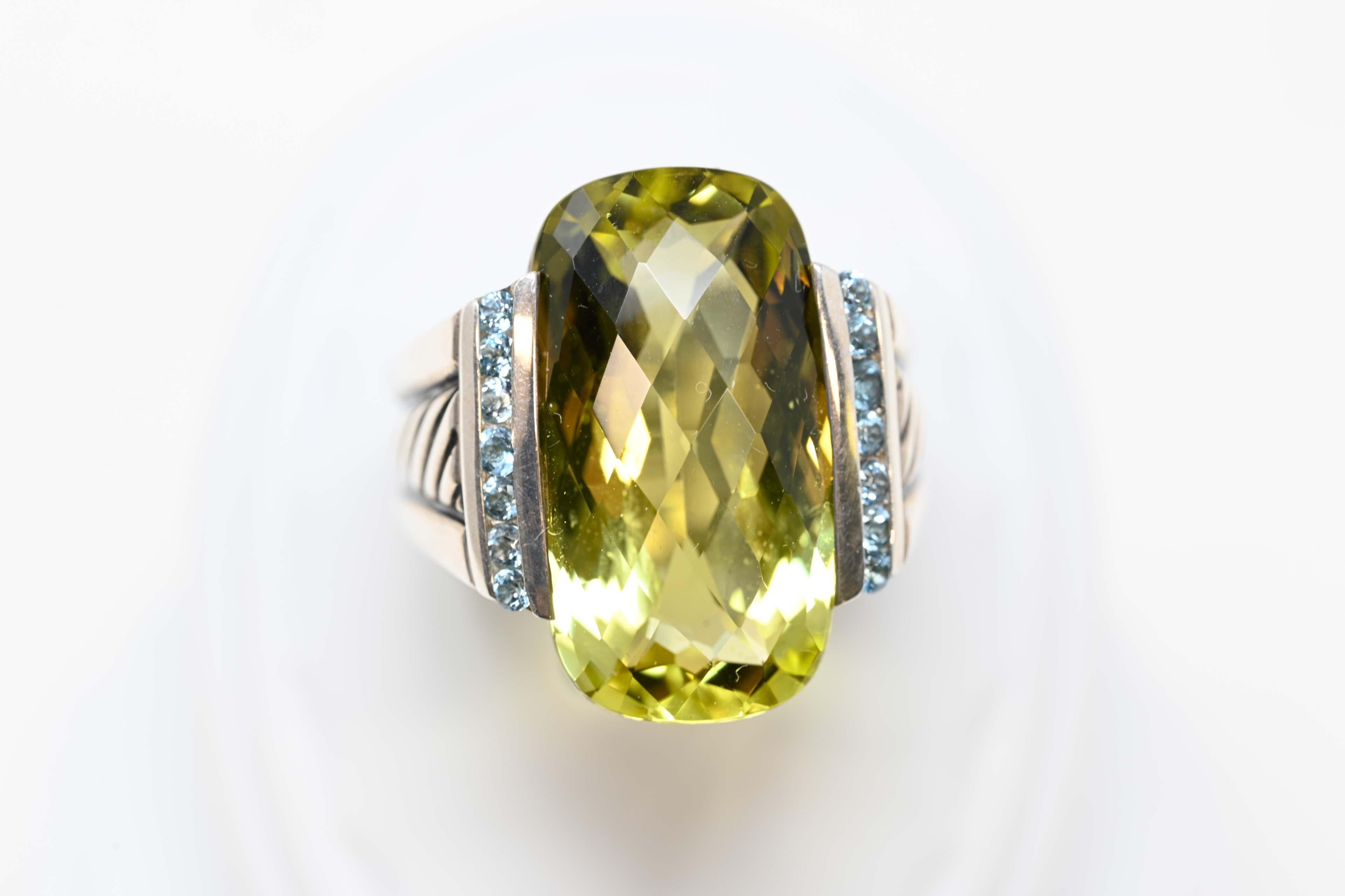 David Yurman Art Deco Style Sterling & Lemon Quartz Ring For Sale 3