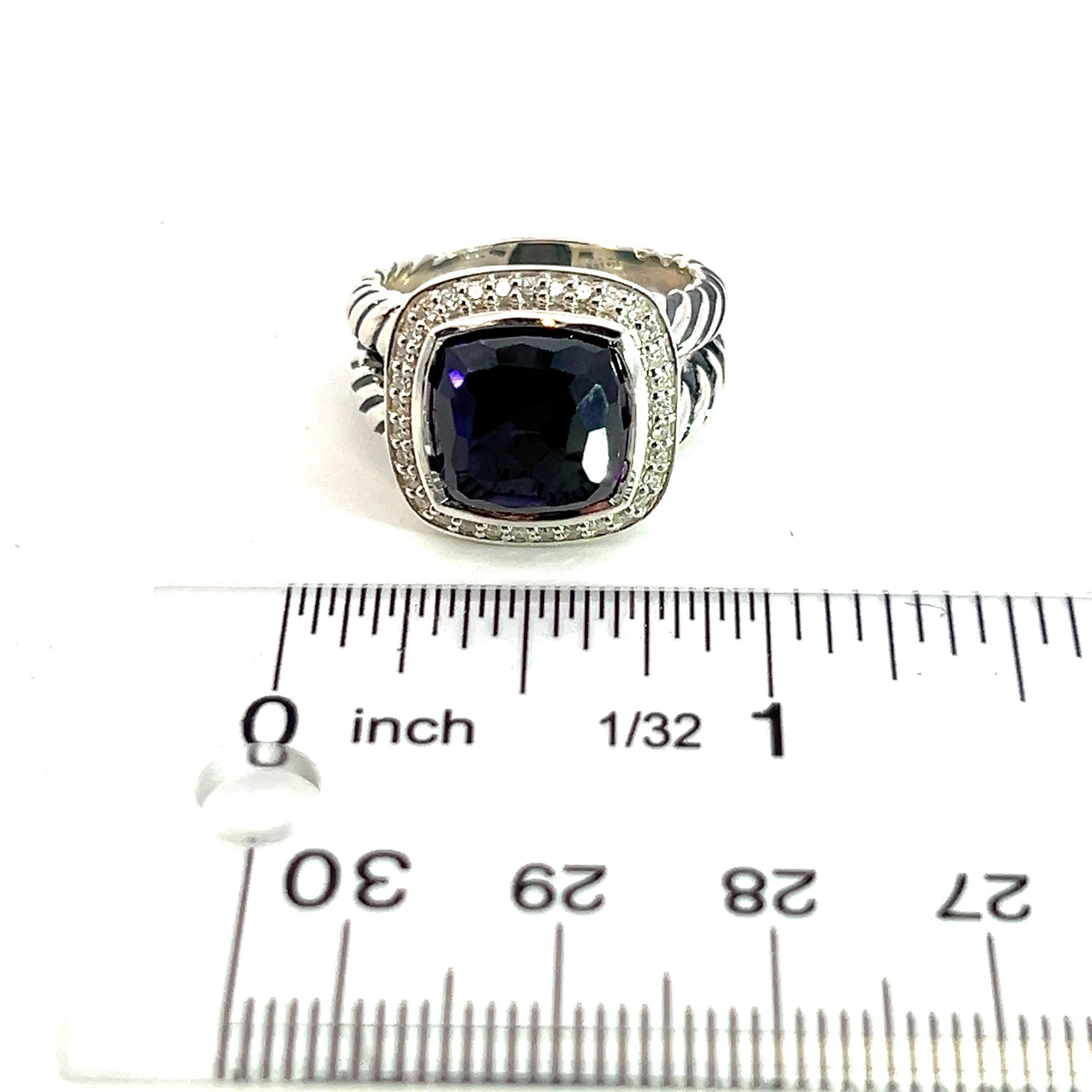 David Yurman Authentic Black Orquid Diamond Albion Ring 7.5 0.22 Ct Sil 15 mm 3