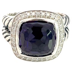 David Yurman Authentischer schwarzer Orquid-Diamant Albion-Ring 7,5 0,22 Karat Silber 15 mm