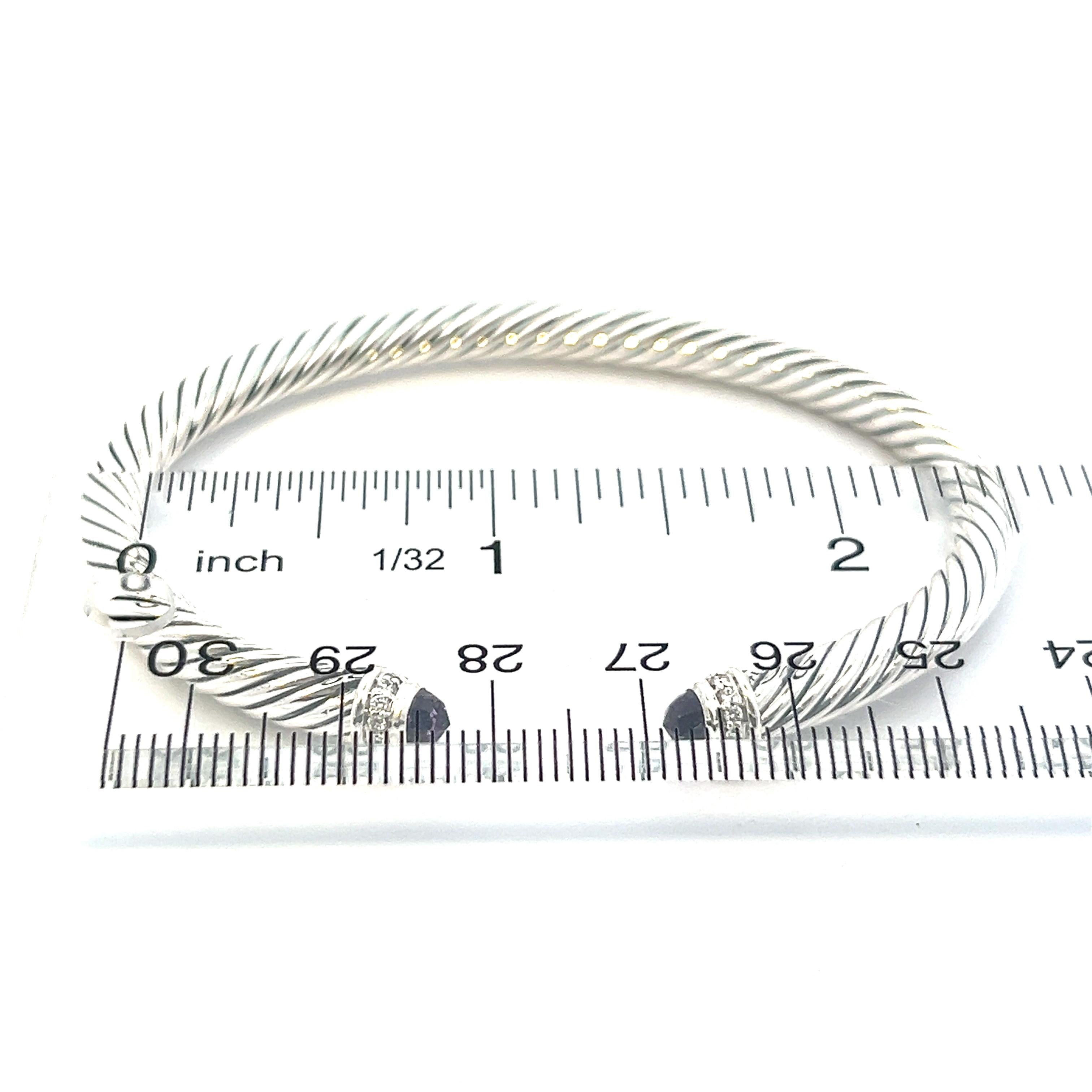 Women's or Men's David Yurman Authentic Diamond Amethyst Cable Classic 5 mm Bracelet Sil 0.27 Ct