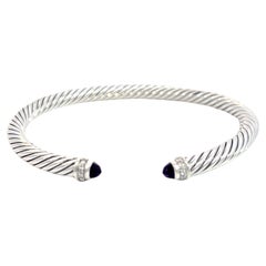 David Yurman Authentic Diamond Amethyst Cable Classic 5 mm Bracelet Sil 0.27 Ct