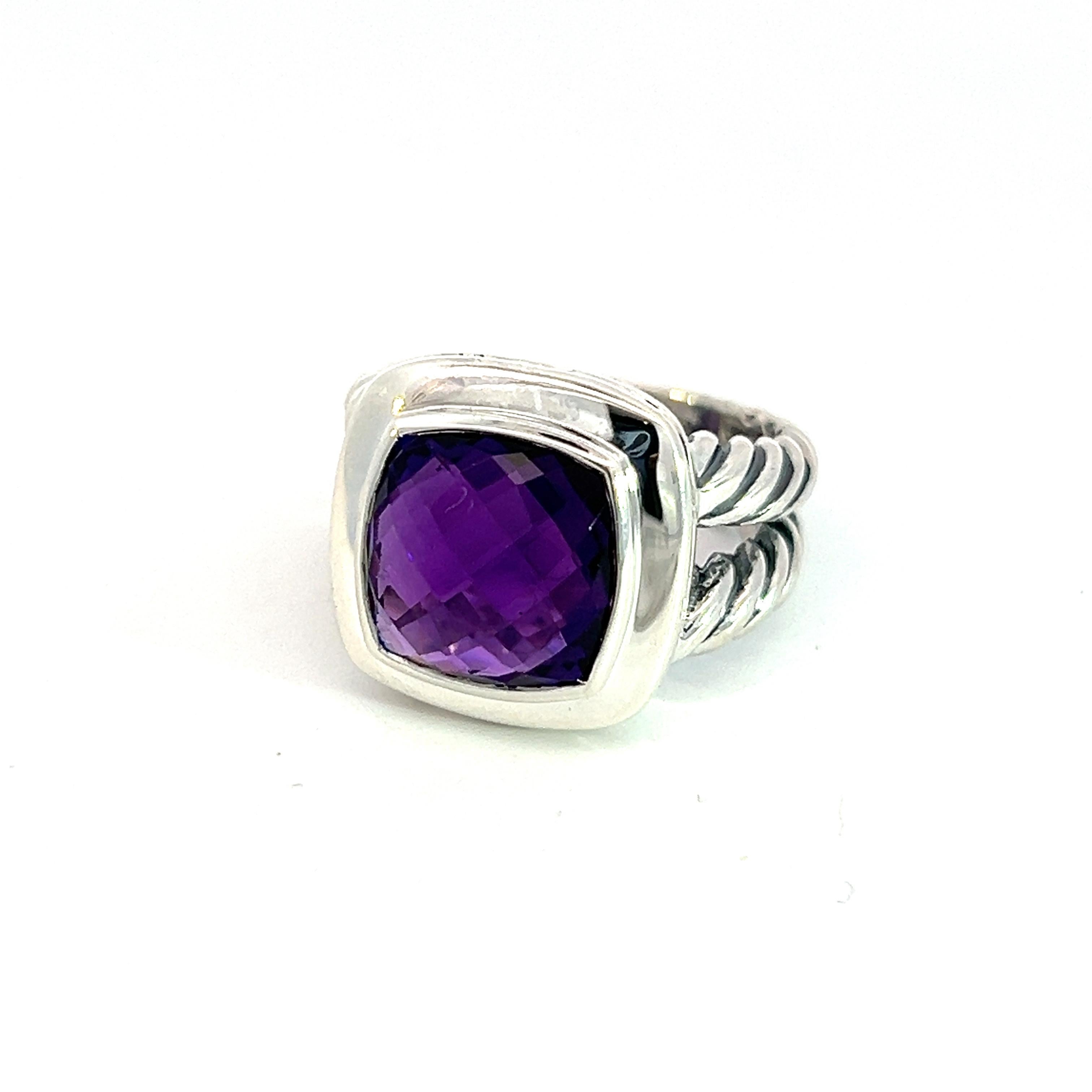 David Yurman Authentic Estate Amethyst Albion Ring 6 Silver 11 mm In Good Condition In Brooklyn, NY