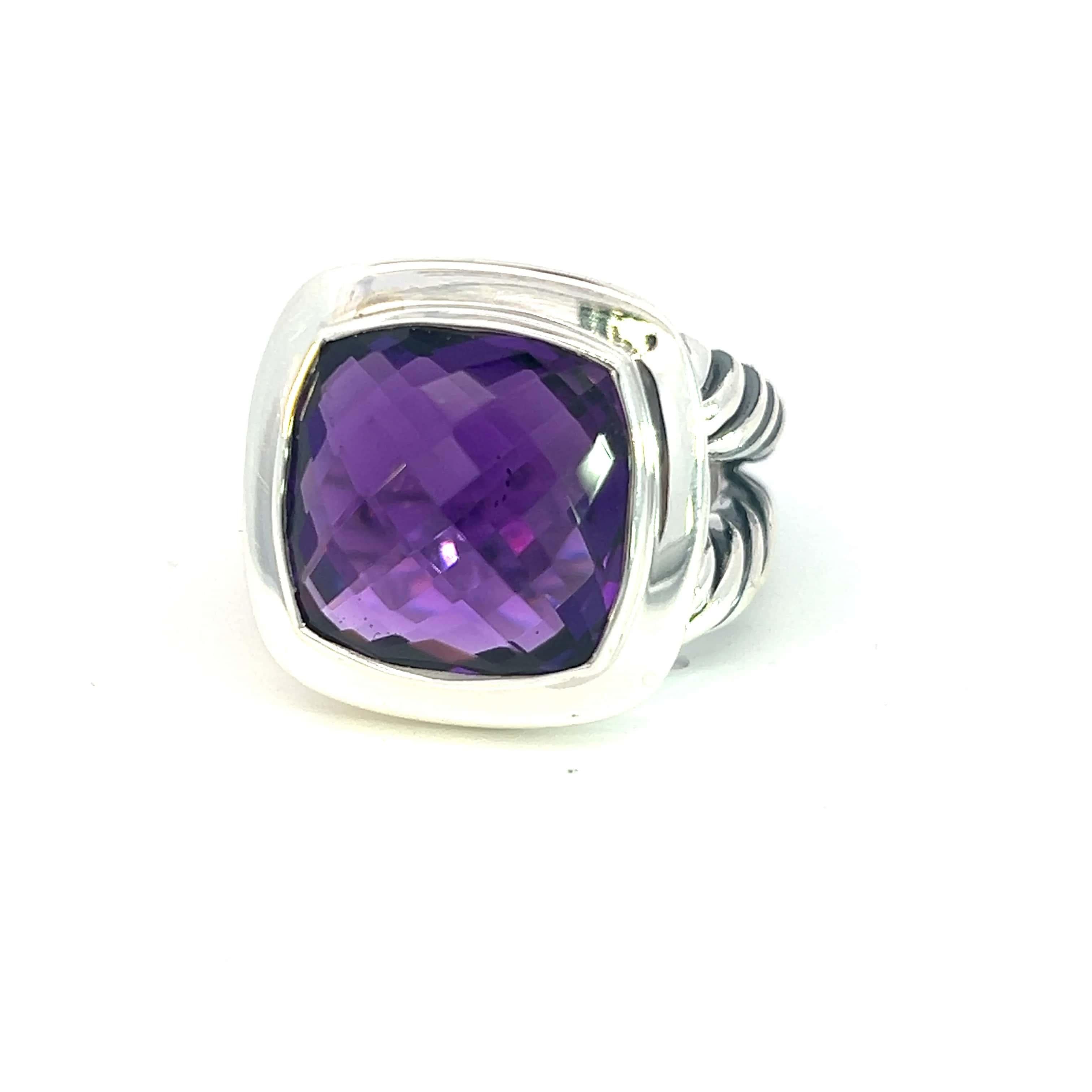 David Yurman Authentic Estate Amethyst Albion Ring 6 Silver 14 mm  In Good Condition In Brooklyn, NY