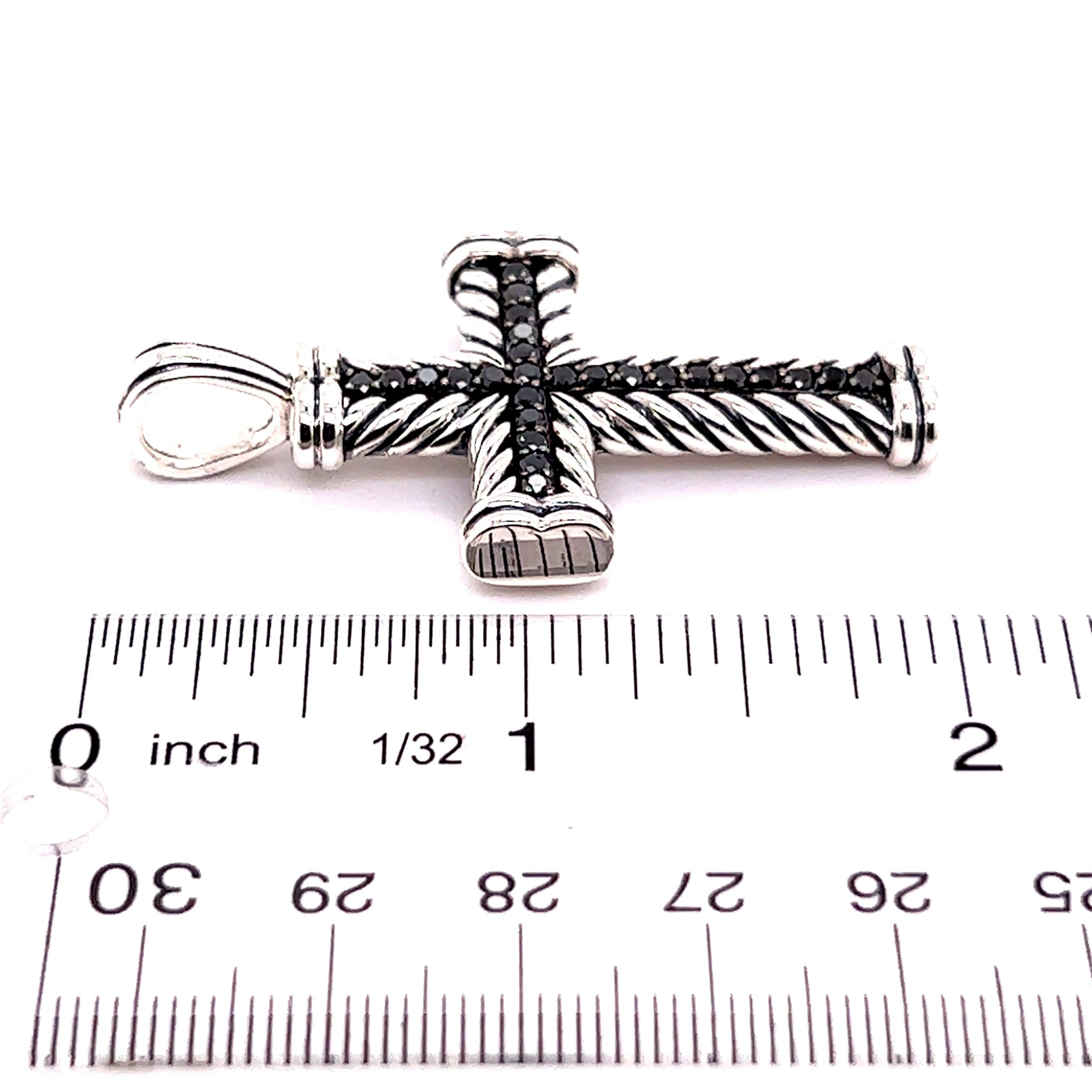 David Yurman Authentic Estate Black Diamond Chevron Ciondolo a croce in argento 16,5g in vendita 3