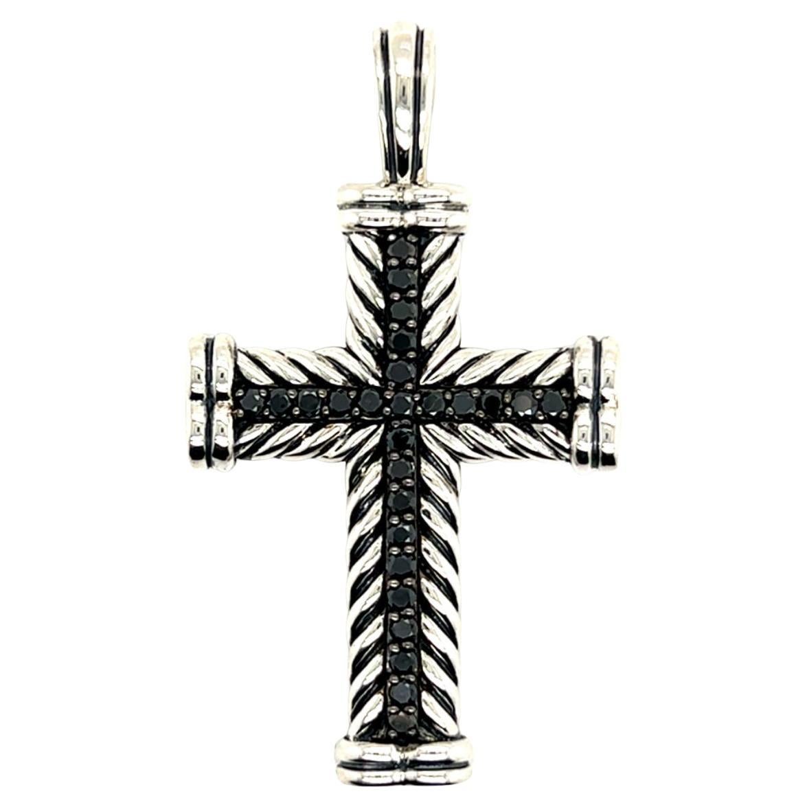 David Yurman Authentic Estate Black Diamond Chevron Ciondolo a croce in argento 16,5g in vendita