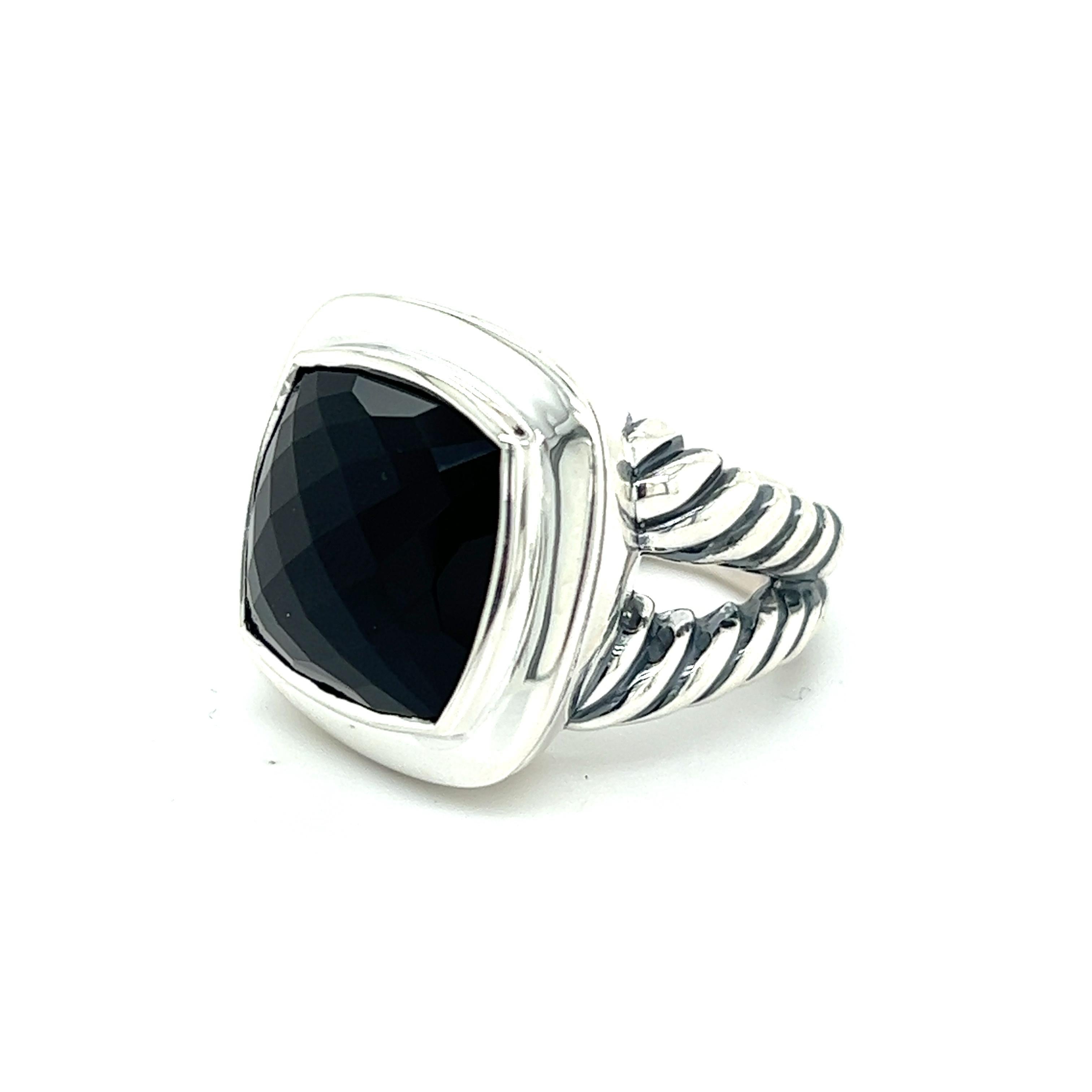 David Yurman Authentic Estate Black Onyx Albion Ring 6 Silver In Good Condition In Brooklyn, NY