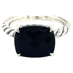 Retro David Yurman Authentic Estate Black Onyx Cable Ring Size 7 Silver 