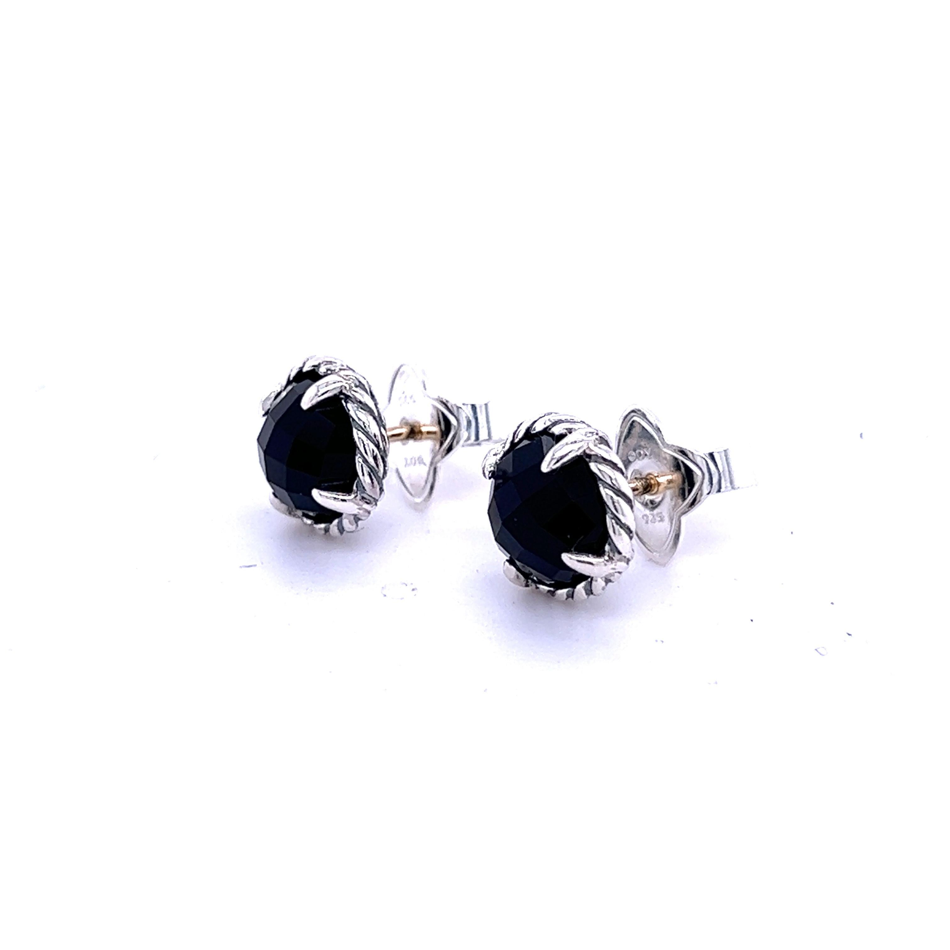 David Yurman Authentic Estate Black Onyx Chantelaine Stud Earrings Silver 2